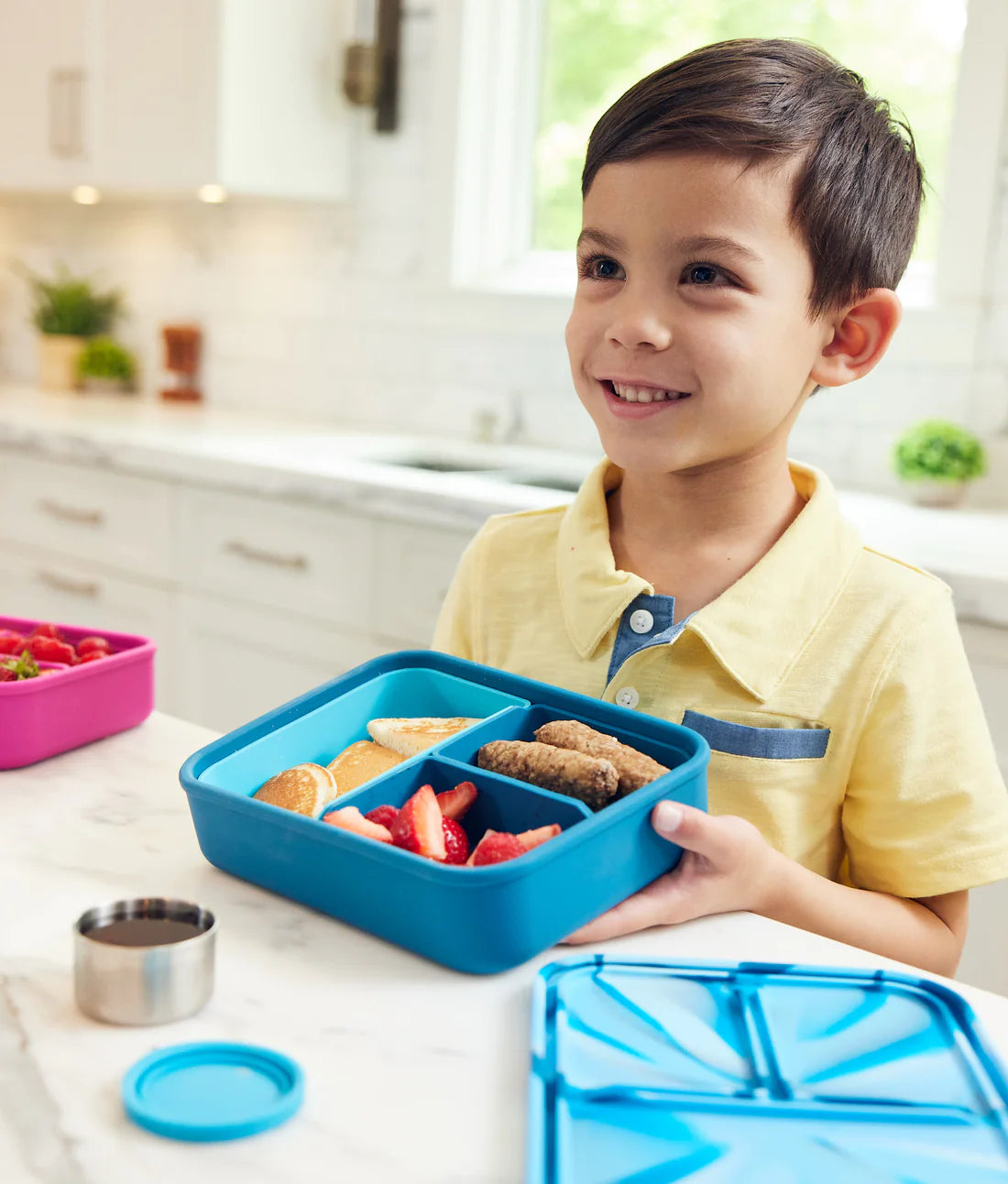LunchBots Build A Bento Large Platinum Silicone Bento Box - Eco-Friendly Food Container for Adults & Kids - Perfect for School, Work, Picnics & Travel