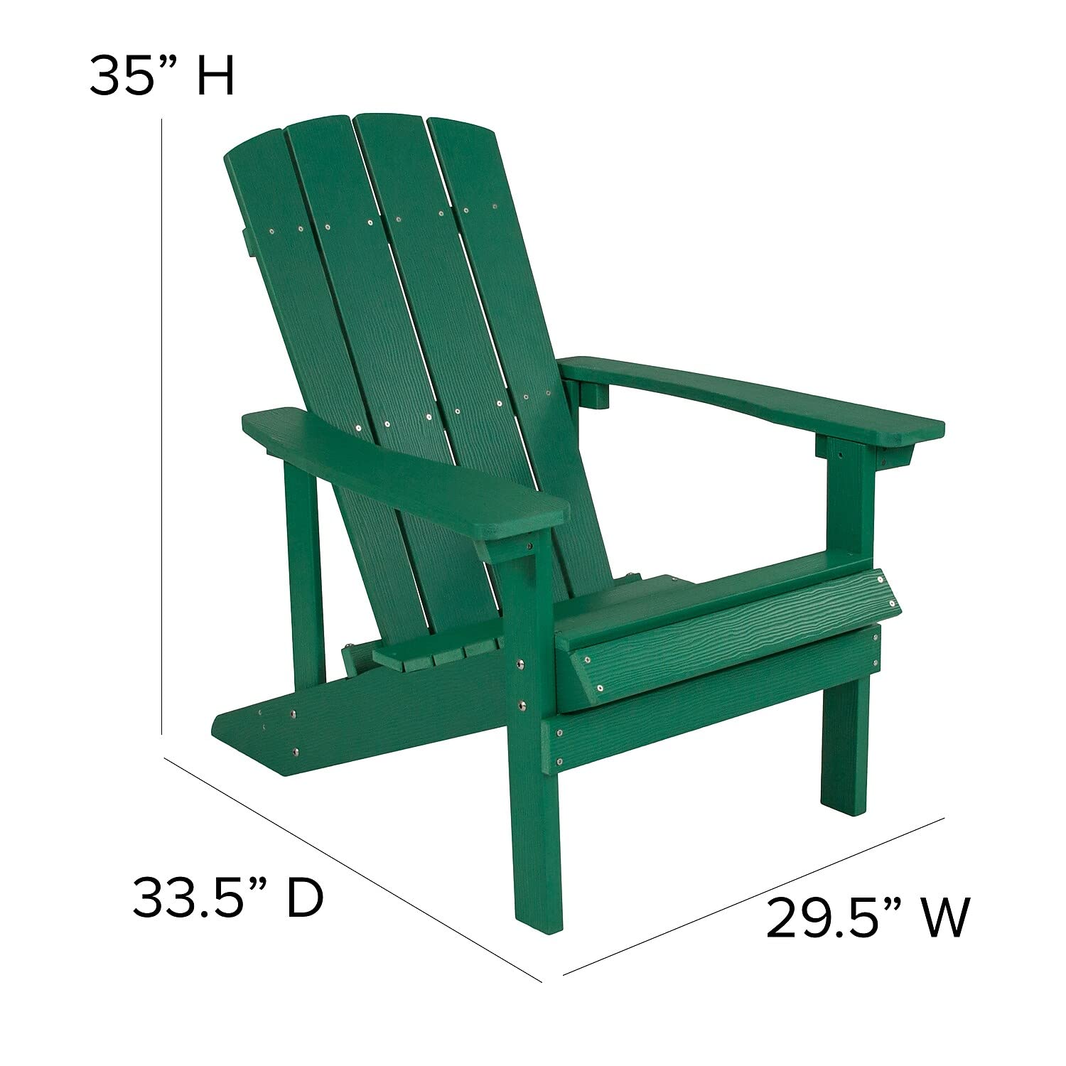 Flash Furniture Charlestown Commercial Grade Indoor/Outdoor Adirondack Chair - Weather Resistant Durable Poly Resin Deck & Patio Seating in Green - Perfect for Backyard, Garden, Poolside & Beach Relaxation