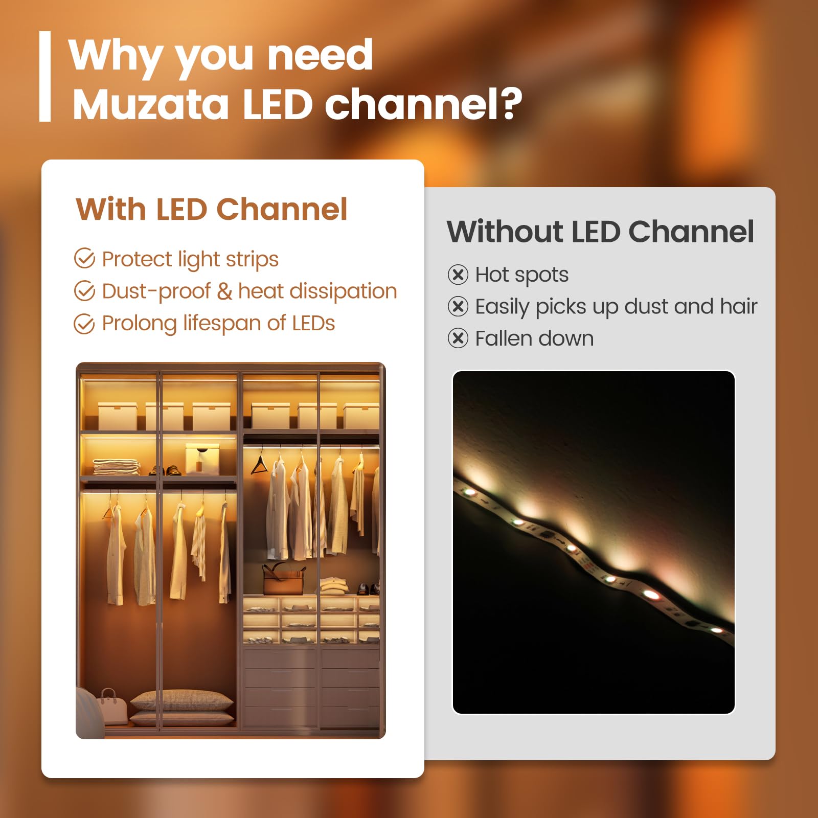 Muzata 10-Pack 6.6FT/2M Silver Aluminum LED Channel with Milky White Cover - LED Strip Light Diffuser for Clean Modern Lighting - Perfect for Home, Kitchen, Cabinet, and Commercial Lighting Decor
