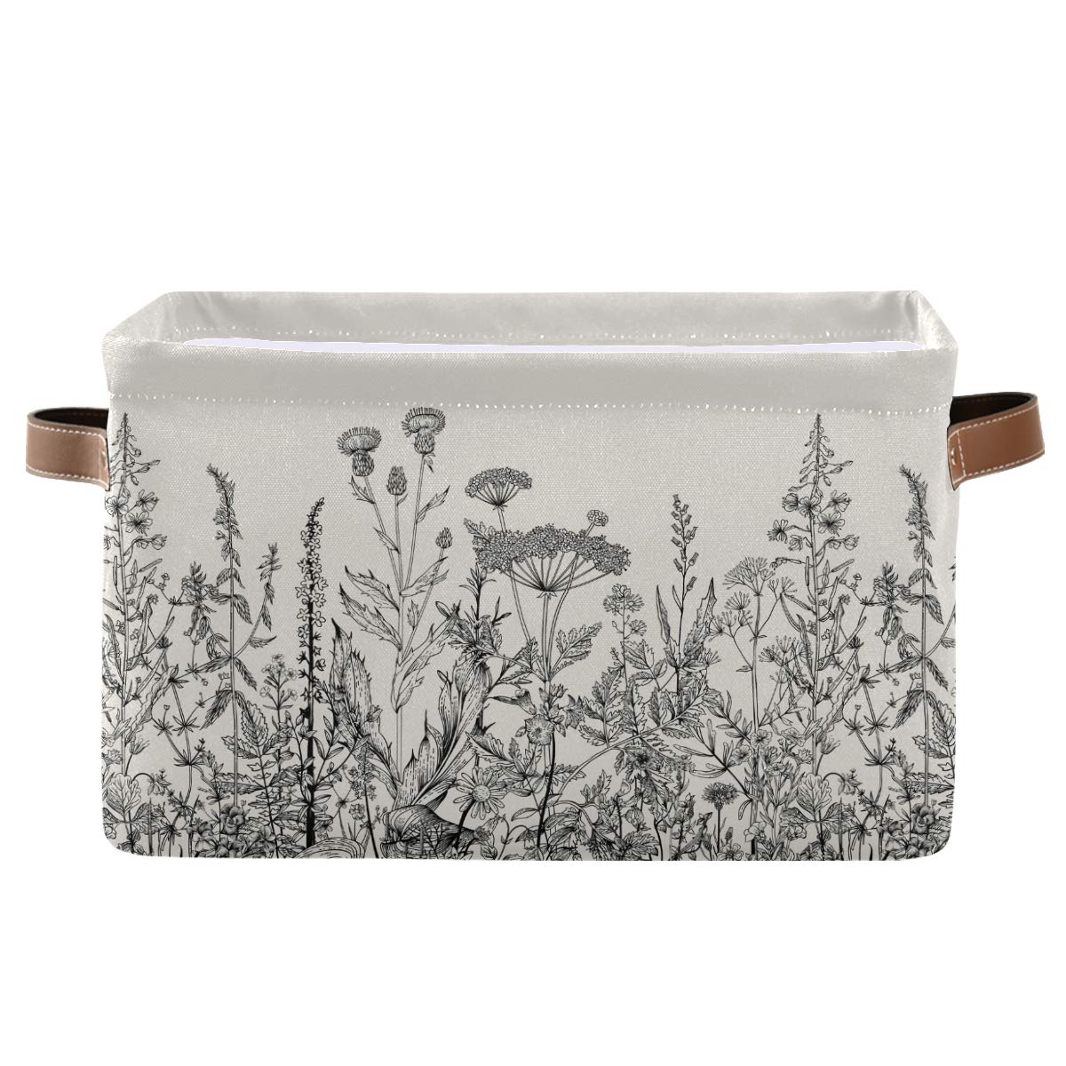 Black White Flower Storage Baskets - Collapsible Fabric Bin for Home Decor & Organizing