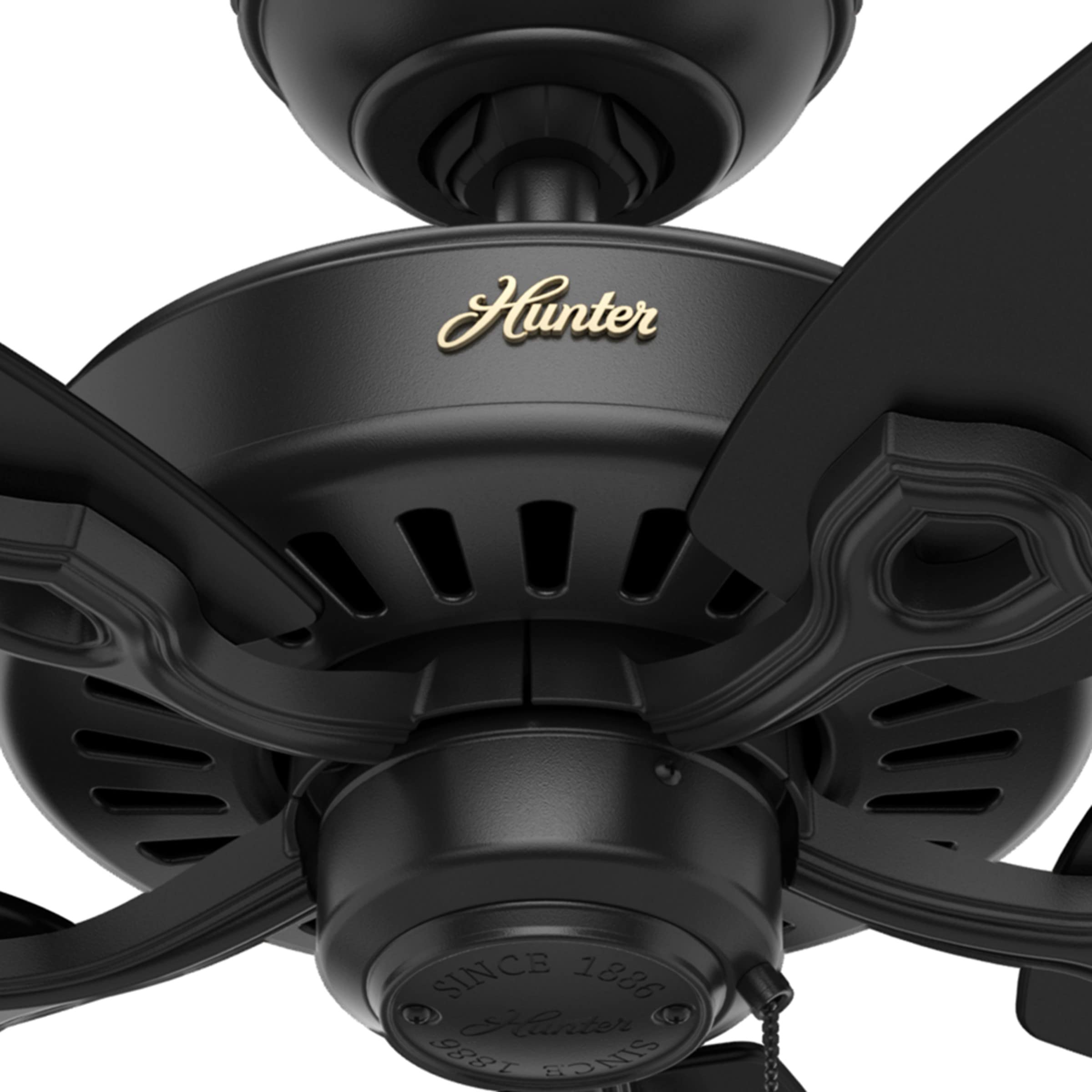 Hunter Fan Company 53243 Builder Elite 52 Inch Indoor Ceiling Fan with Pull Chain Control, Matte Black - Perfect for Living Room, Bedroom, and Home Office Cooling