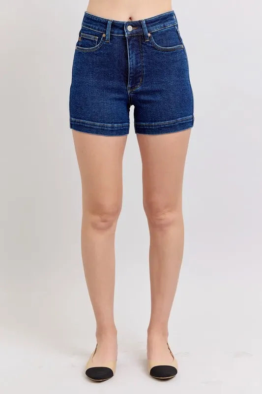 Judy Blue High Waist Tummy Control Denim Shorts for Women - Stretchy Comfortable Jean Shorts with Flattering Fit - Perfect for Summer, Beach & Casual Outings