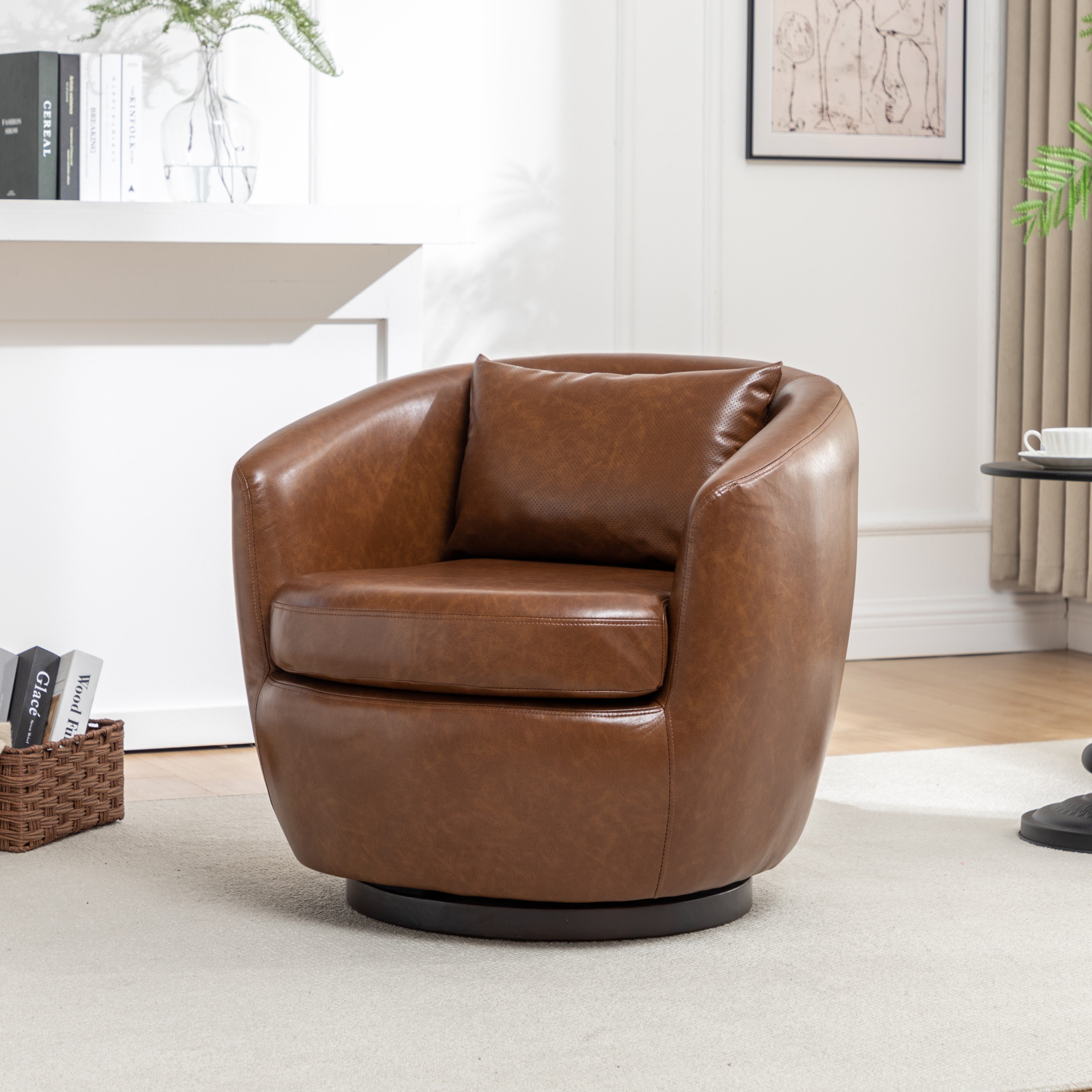 Roundhill Furniture Orenza Modern Faux Leather Swivel Barrel Accent Club Chair - Stylish Living Room Seating for Home Office & Lounge Areas