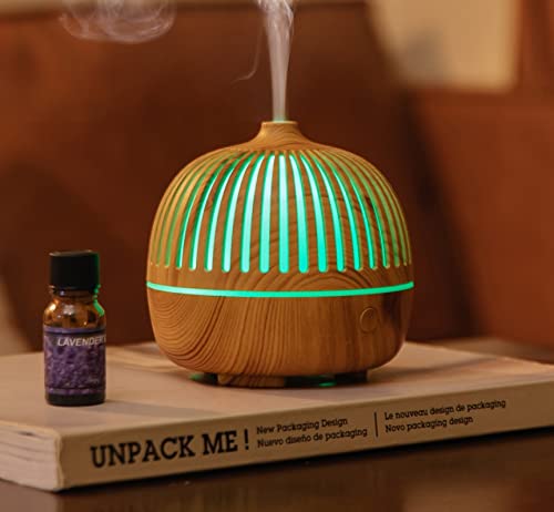 180ml Ultrasonic Wood Grain Essential Oil Diffuser & Humidifier - USB Aroma Mist Maker with LED Light (Black) for Home, Office, Yoga & Spa Relaxation