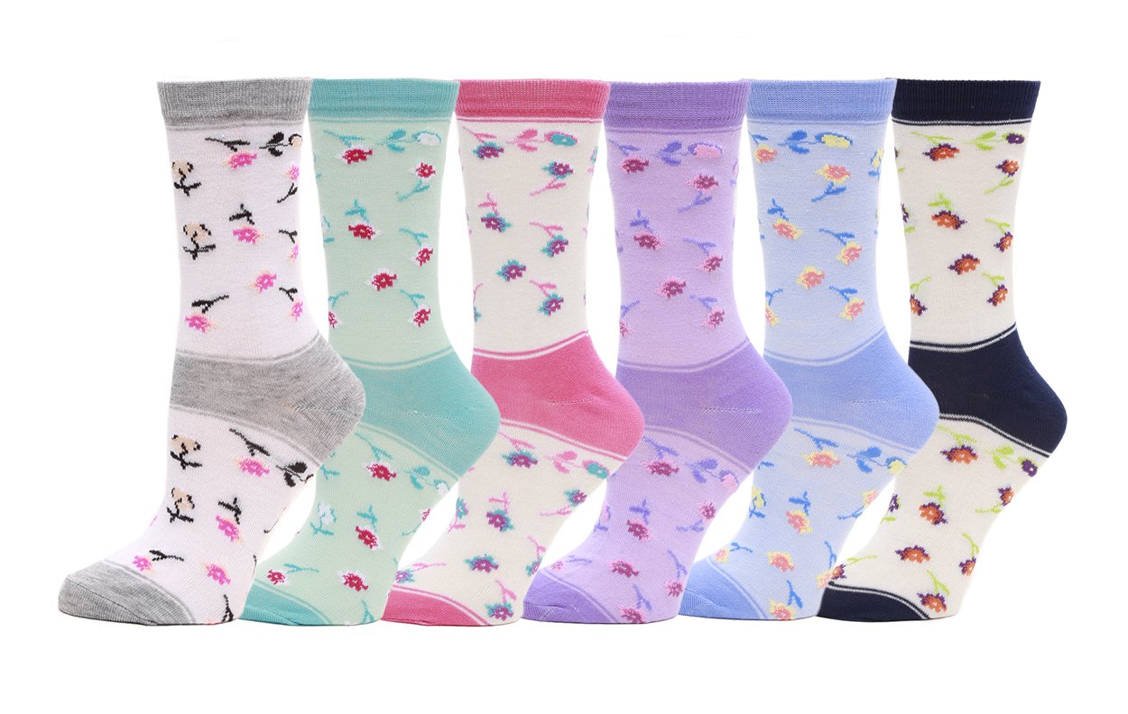 Gilbins Women's Cotton Crew Socks - 6 Pairs Multi-Color Patterned Casual Socks for Everyday Wear, Workout & Lounge - Soft Breathable Comfort Socks for Women