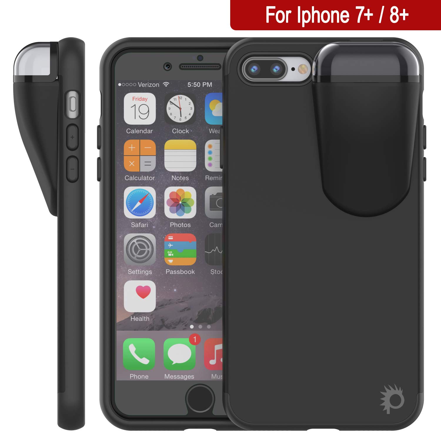 Punkcase iPhone 8 Plus Case with AirPods Holder - Slim & Durable 2-in-1 Protective Cover for iPhone 8 Plus (5.5 Inch) - Compatible with AirPods 1 & 2 - Perfect for Gym, Travel & Everyday Use [Black]