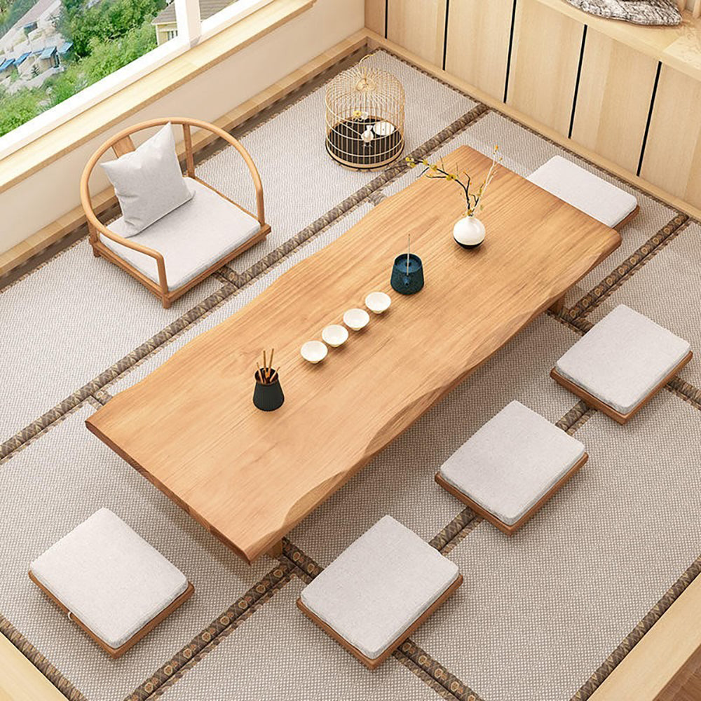 Japanese Pine Wood Low Coffee Table - Traditional Tatami Tea Table Set for Living Room, Zen Meditation & Tea Ceremony