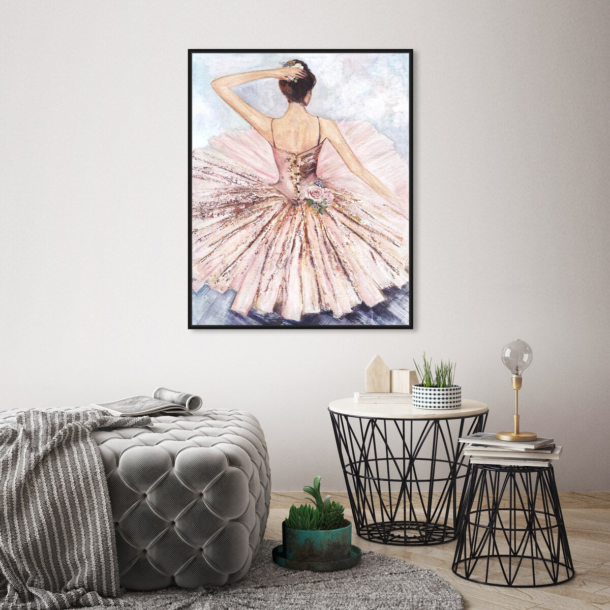 Ballet Dancer Tutu Glam Pink Framed Canvas Wall Art Print - Elegant Roses Inspired by Ballet - Perfect for Living Room, Bedroom & Dance Studio Decor