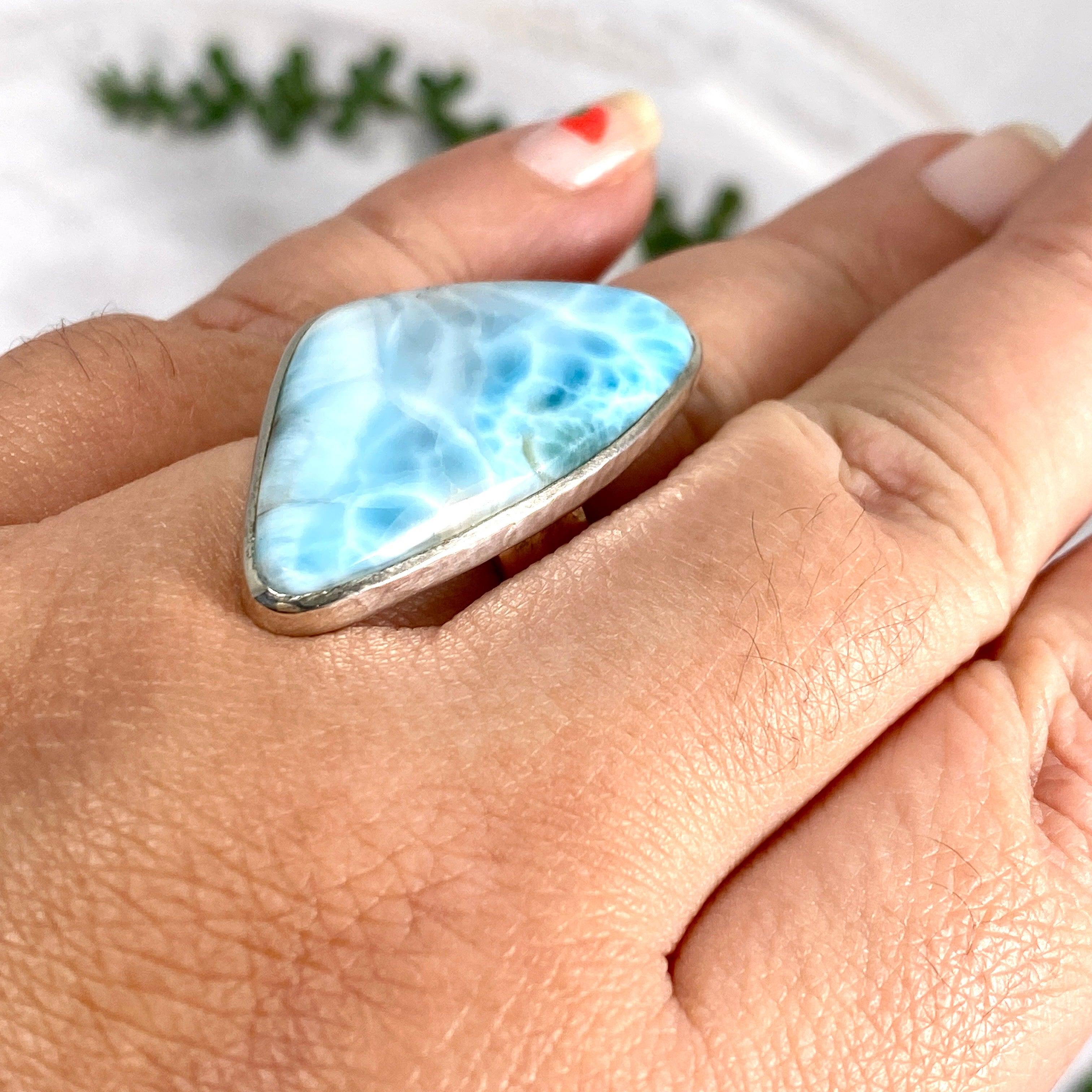 Larimar Freeform Hammered Band Ring - Size 11 - Handmade Sterling Silver Jewelry - KRGJ2181 | Perfect for Boho Fashion, Beach Weddings & Everyday Wear