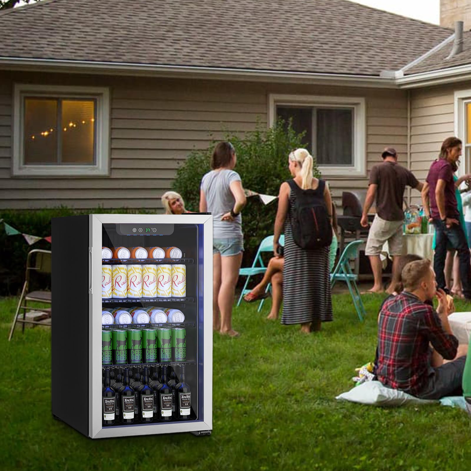 3.2 Cu.ft Beverage Refrigerator Cooler - 126 Can Mini Fridge with Reversible Glass Door, Digital Temperature Control for Beer, Soda & Wine | Perfect for Home Bar, Office, or Dorm Room | Adjustable & Removable Shelves for Custom Storage