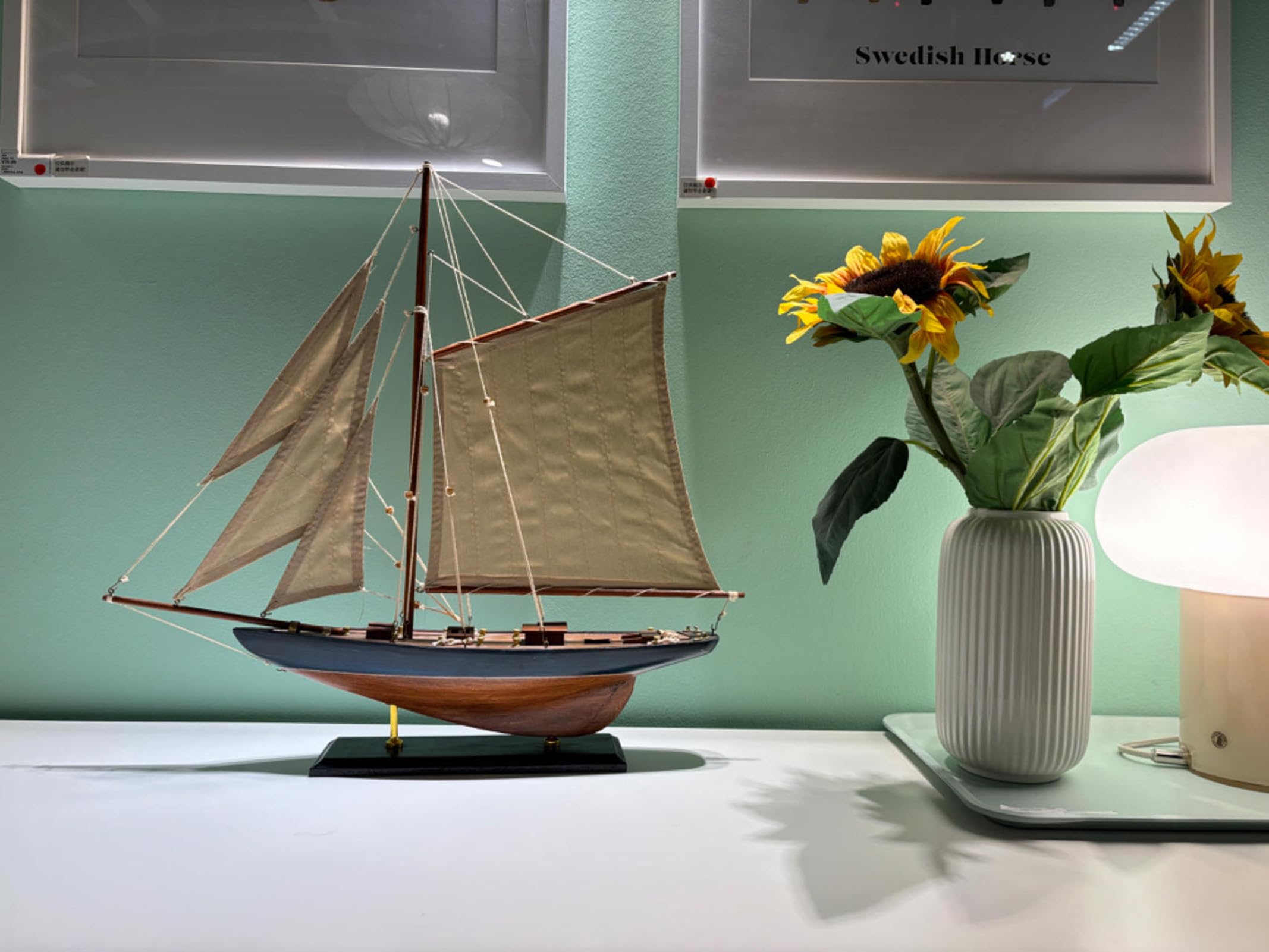 SAILINGSTORY Wooden Sailboat Model - Handcrafted Navy Yacht Decor with Antique Finish | Perfect for Home Office, Nautical Theme Decor & Gift Giving
