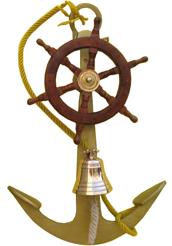 Handcrafted Aluminum Ship's Wheel & Bell Wall Anchor - Nautical Decor for Home, Office, or Boat - Perfect for Coastal, Beach House, and Marine Themed Interiors
