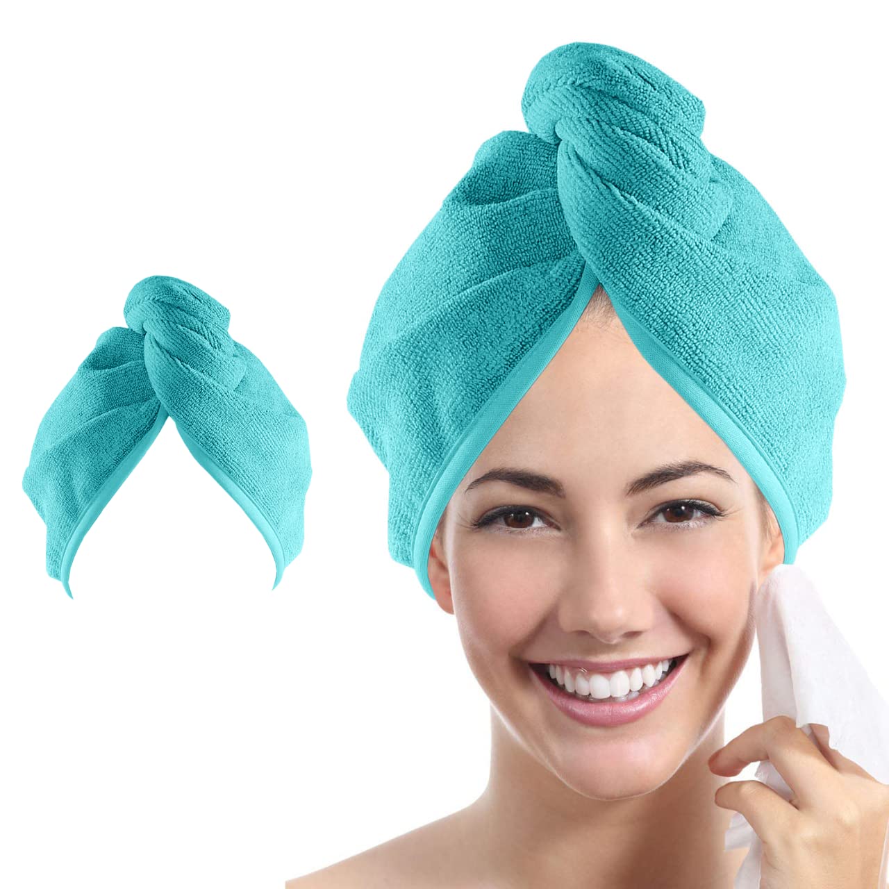URBANFIX 100% Cotton Ultra Soft Hair Towel Wrap - Super Absorbent Microfiber Hair Drying Towel (360 GSM) | Salon Quality Hair Dry Cap & Bath Towel | Quick Dry for Wet Hair After Shower | Aqua Color (Set of 1) | Perfect for Home, Salon, Travel & Gym Use