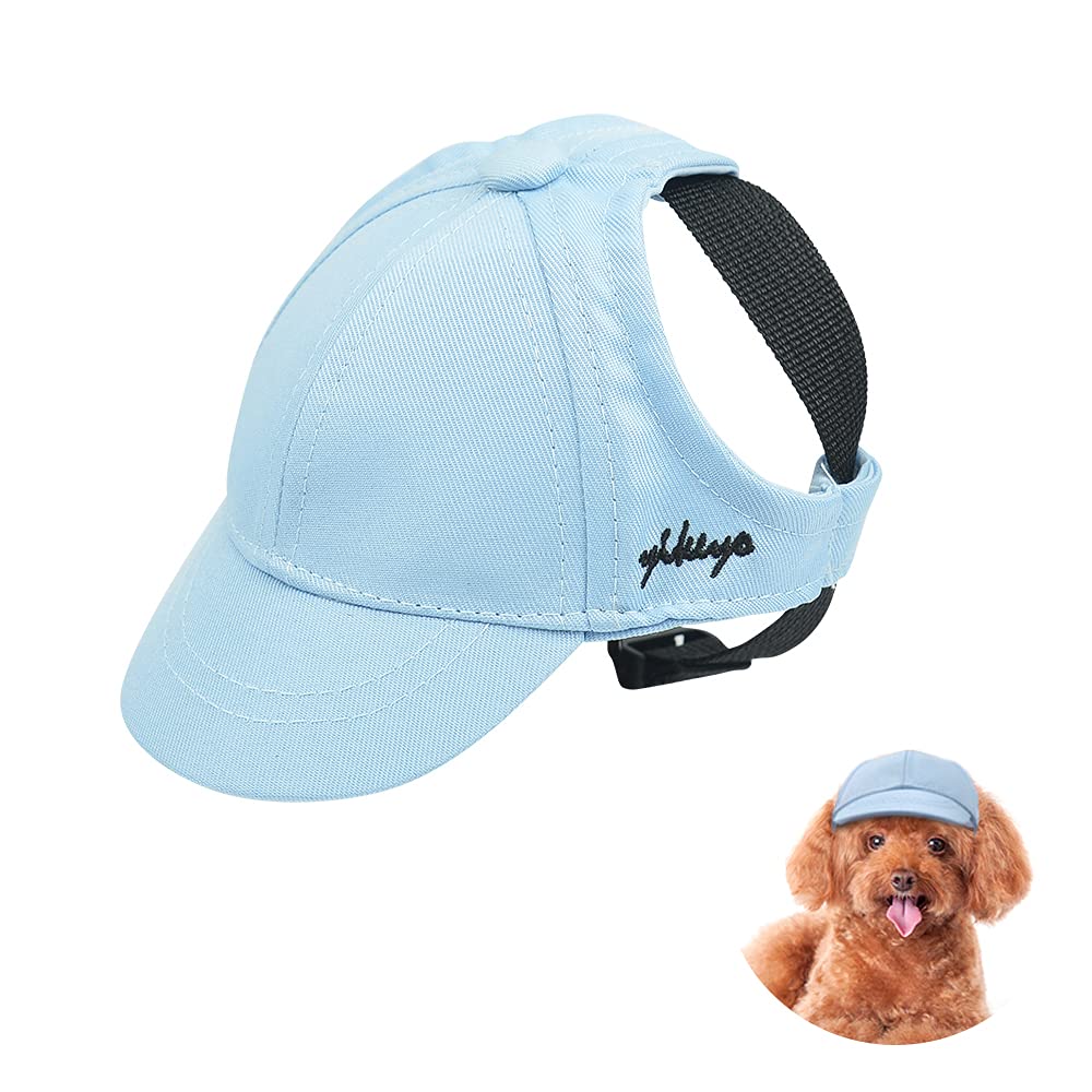 **Dafuen Adjustable Dog Baseball Cap - Sun Hat for Small Dogs & Cats with Ear Holes & Chin Strap - Blue Large Peaked Cap for Puppy Outfits - Perfect for Outdoor Walks, Beach Trips & Photo Shoots**
