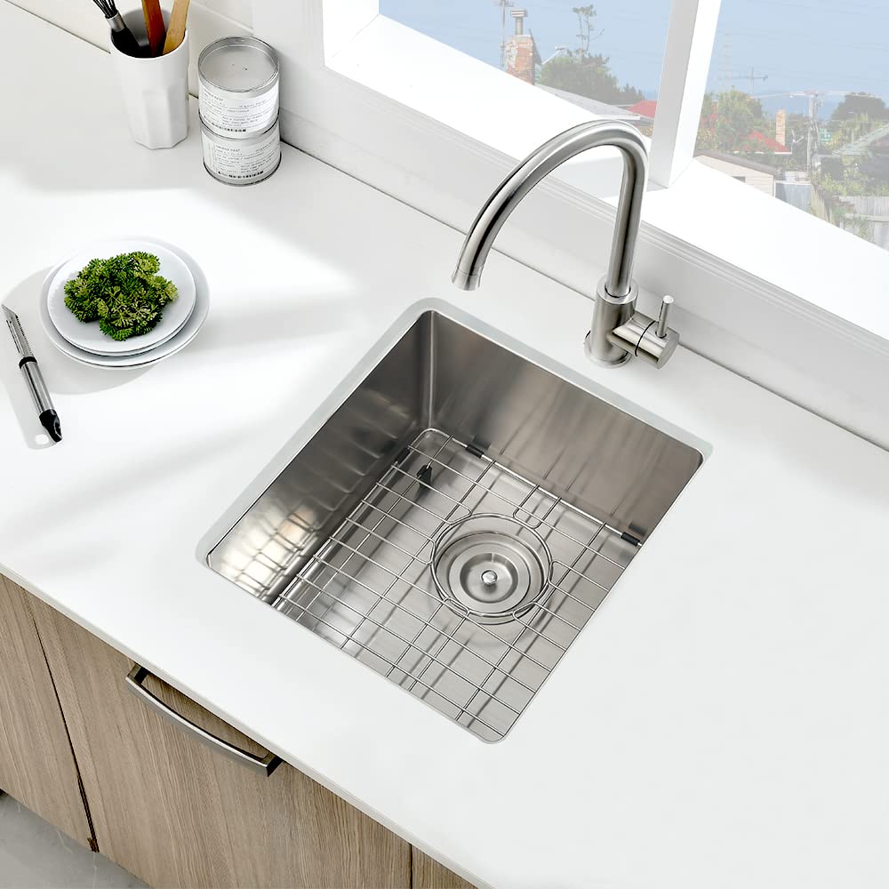 13 x 15 Inch Undermount Single Bowl Stainless Steel Kitchen Sink - 16 Gauge RV, Wet Bar & Prep Sink for Small Spaces - Perfect for Tiny Homes, Campers & Compact Kitchens