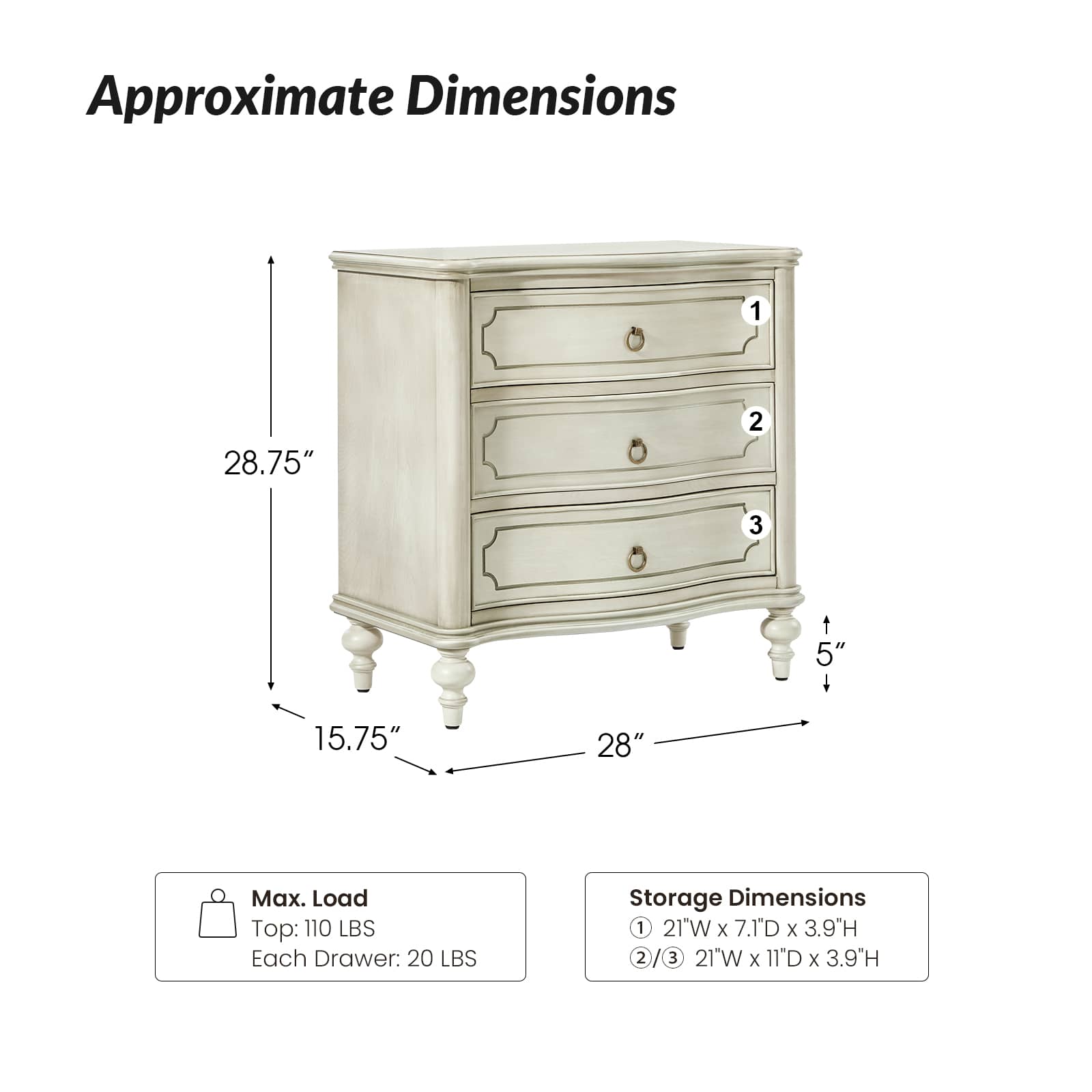 Bernhard 3 Drawer Traditional Nightstand with USB Outlets - Solid Wood Bedside Table for Bedroom, Living Room & Office - Charging Station & Storage Cabinet