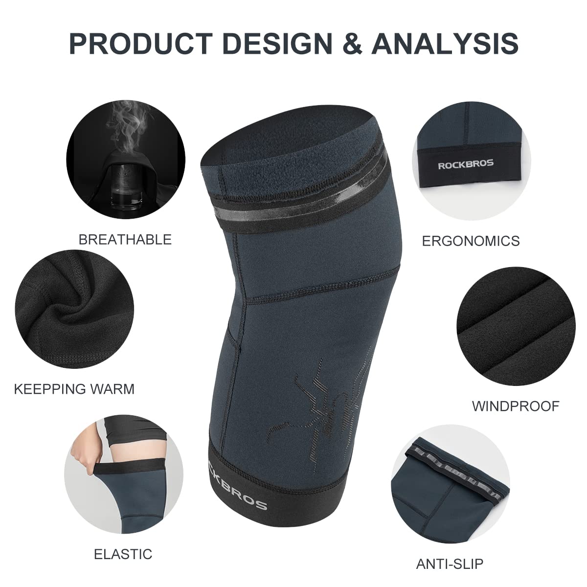 ROCKBROS Thermal Knee Warmers for Men - Anti-Slip Knee Sleeves & Leg Warmers for Winter Sports, Basketball, Cycling & Running - Knee Brace Support for Active Lifestyles