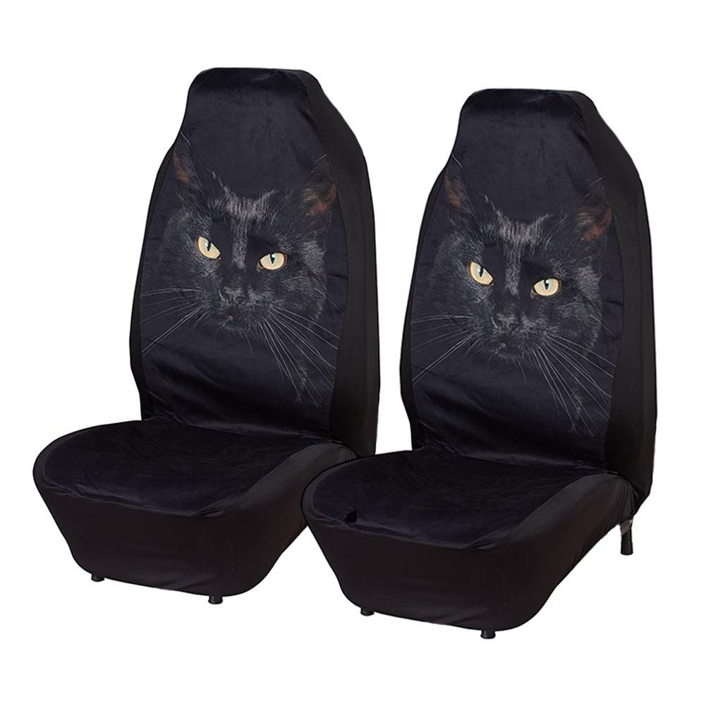 Premium Universal Front Car Seat Covers - Ultra-Soft Pet-Friendly Car Seat Protectors with Stylish Black Cat Print | Perfect for Daily Commuting, Road Trips & Pet Owners