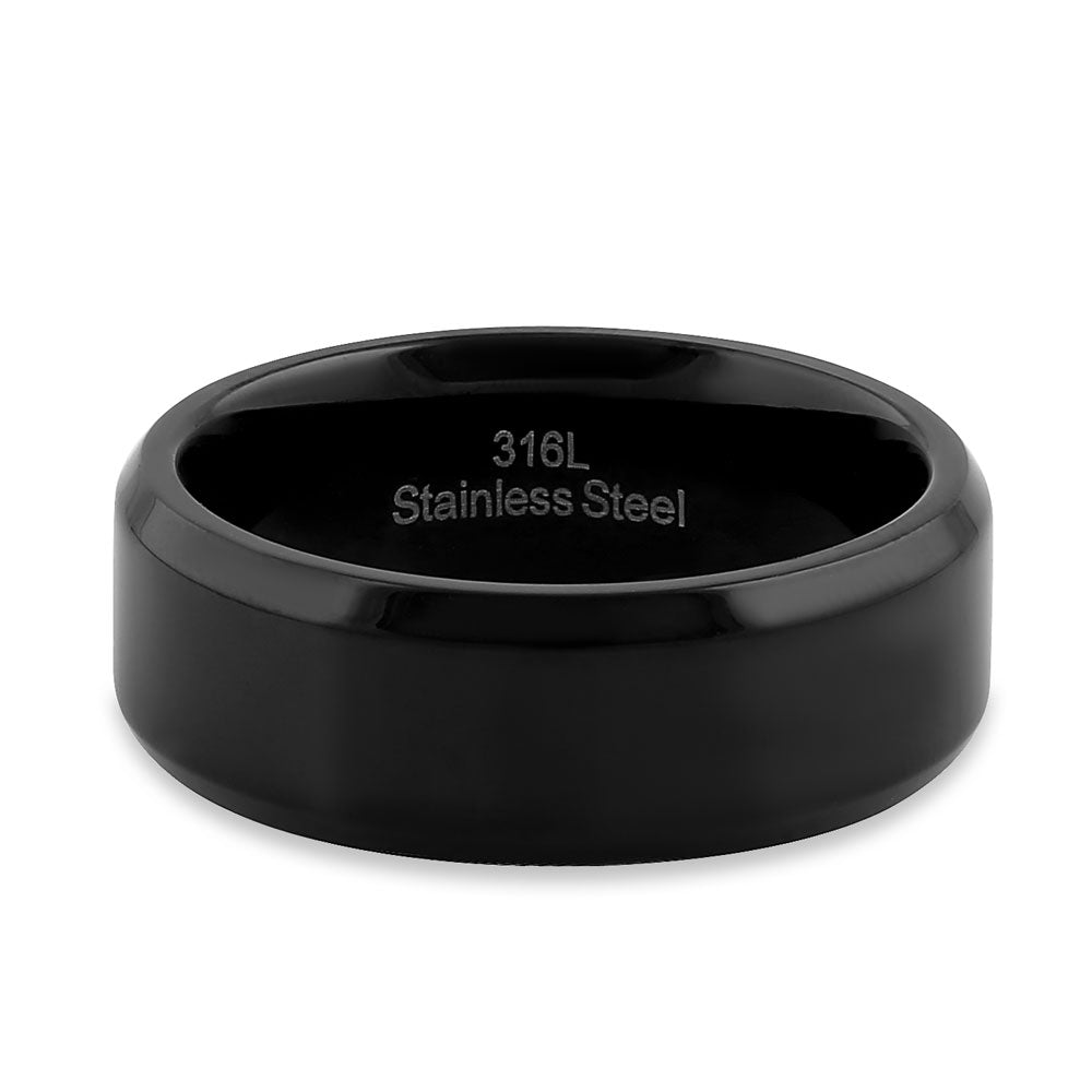 Stainless Steel 7mm Black High Polish Band Ring for Men - Durable Wedding Ring, Anniversary Gift, or Everyday Fashion Jewelry - Perfect for Grooms, Couples & Stylish Accessories
