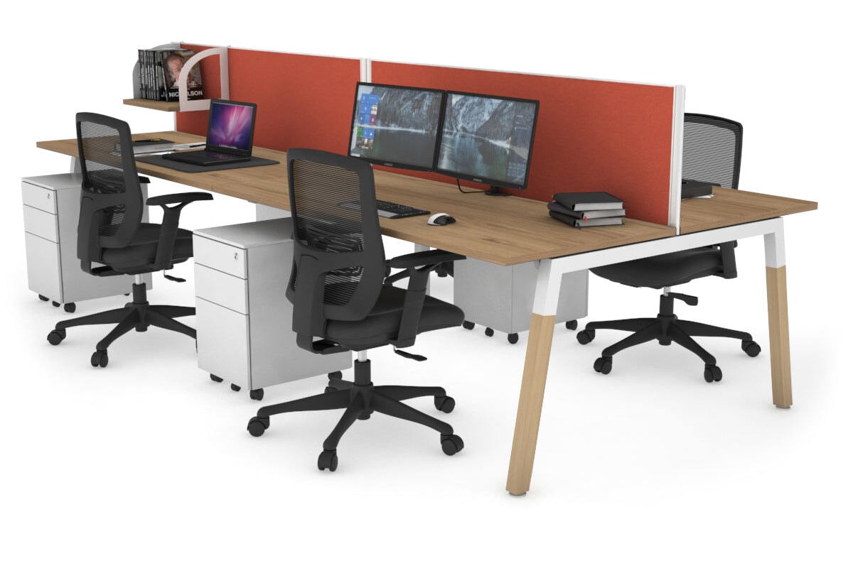 Quadro A Legs 4-Person Office Workstation with Wood Legs & Cross Beam [1800L x 700W] - Perfect for Collaborative Workspaces, Home Offices, and Modern Work Environments
