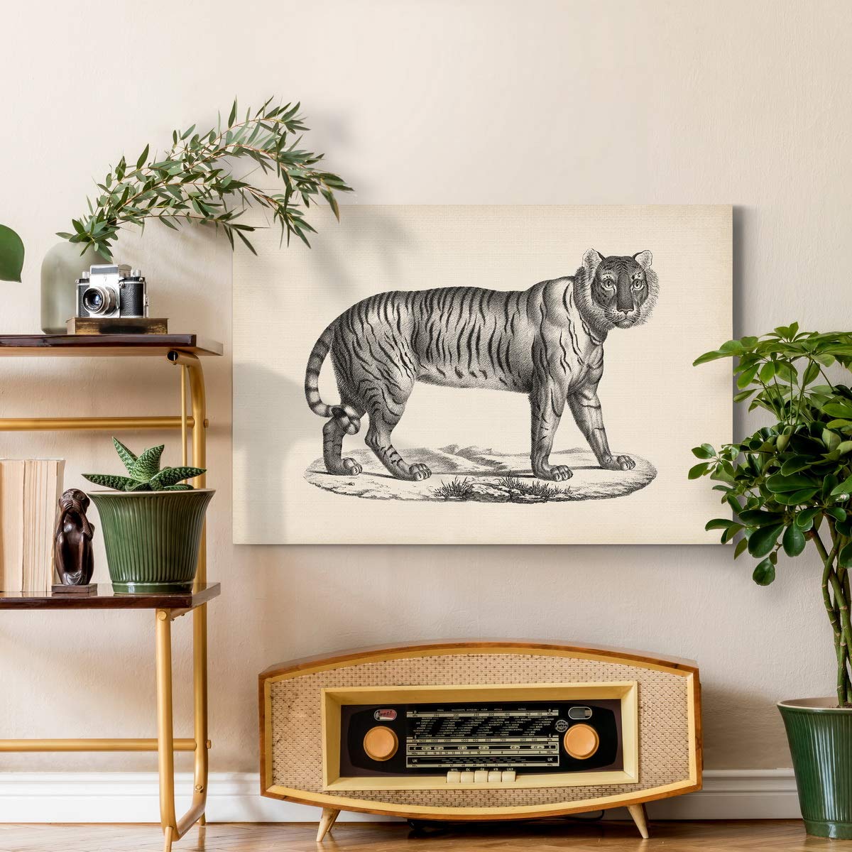 Brodtmann Female Tiger Pencil Sketch Wall Art - Premium Black & White Safari Canvas Print - Ready to Hang 32x48 Inches - Made in USA - Perfect for Living Room, Bedroom or Office Decor
