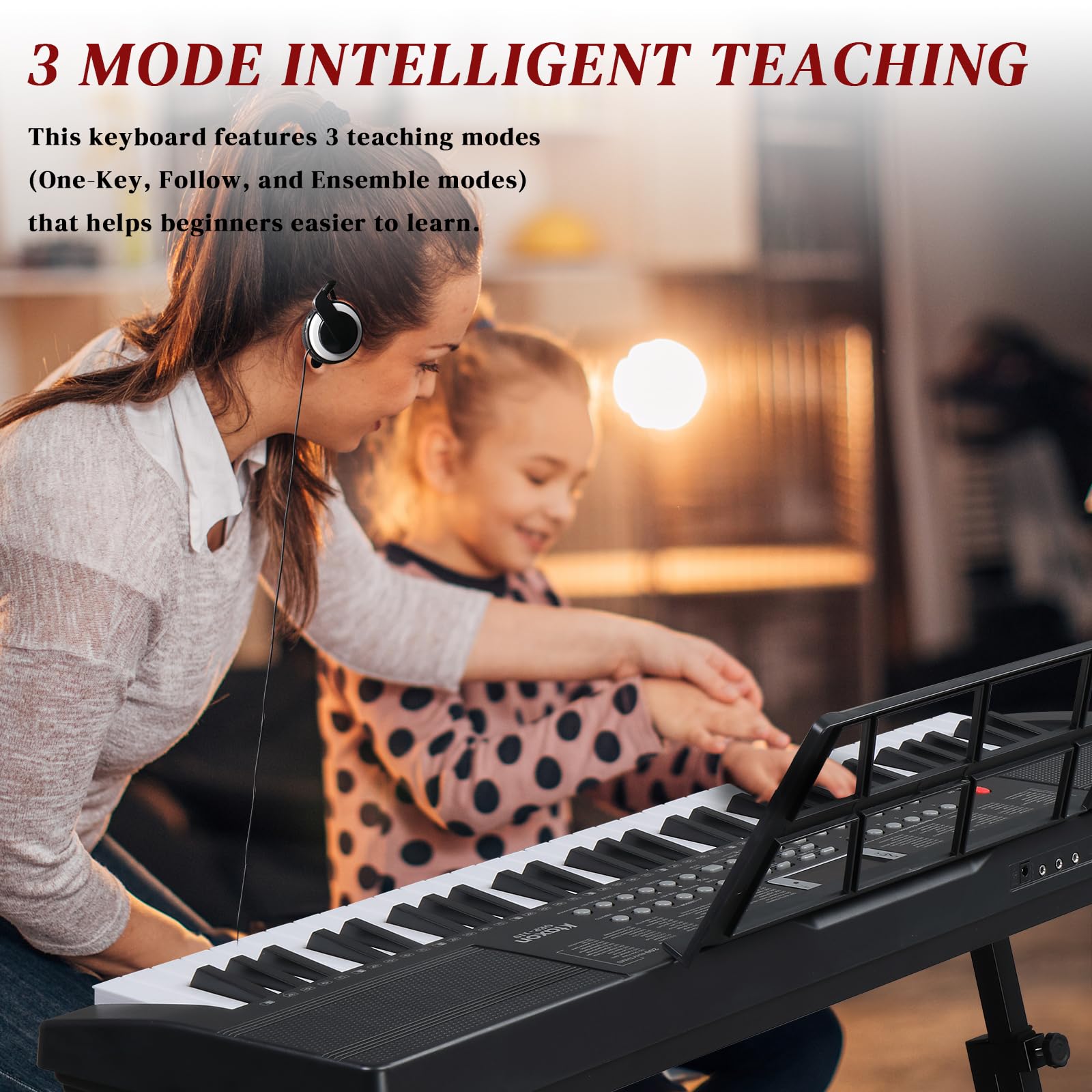 Ktaxon 61-Key Electronic Keyboard Piano Set with Headphone, Microphone, Music Stand, Power Adapter, Adjustable Bench - Portable Digital Piano for Beginners & Kids - Perfect for Home Practice, Music Lessons & Live Performances (Black)