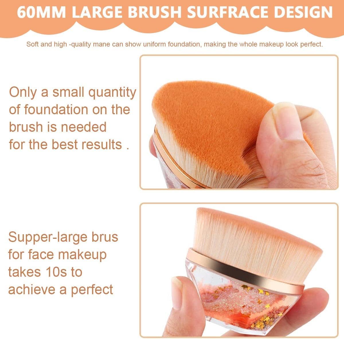 B INIK Hexagon Face Blush Brush - Premium Foundation & Makeup Blender Brush with Ergonomic Handle (Orange) | Perfect for Liquid, Cream & Powder Cosmetics Application
