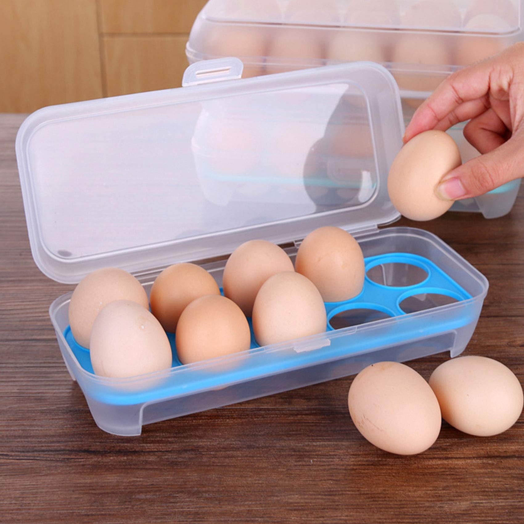 Plastic Deviled Egg Holder for Refrigerator - Stackable Egg Storage Container with Lid, Holds 15 Eggs (Blue) - Perfect for Picnics, Parties & Meal Prep