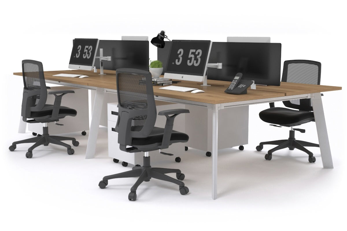 4-Person Workstation with White Frame - 1400L x 800W Office Desk with Cable Management Scallop | Perfect for Team Collaboration, Open Office Spaces & Shared Work Environments