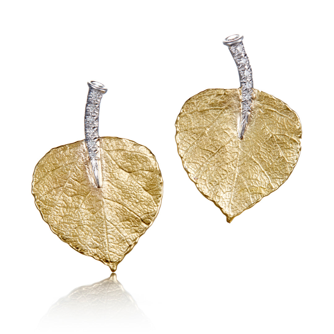 Aspen Leaf Diamond Stud Earrings for Women - 14K White Gold Dainty Leaf Jewelry - Perfect for Weddings, Anniversaries & Everyday Elegance