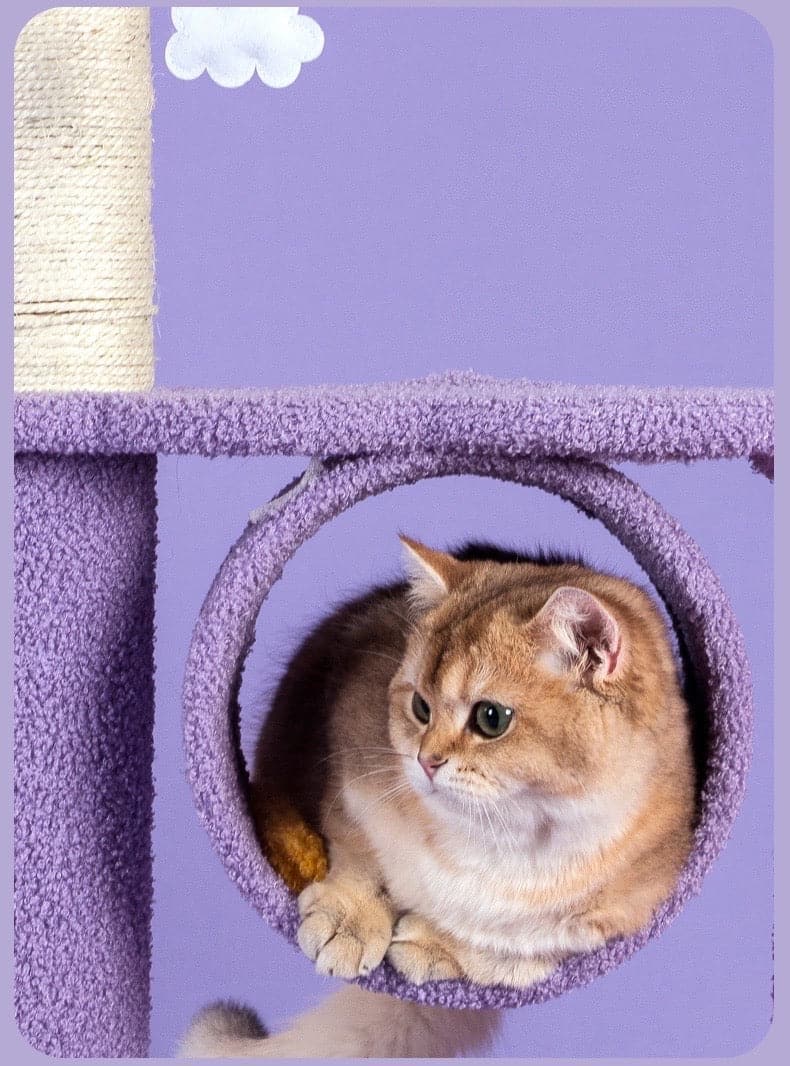 165cm & 150cm Tall Cat Scratching Post with Perches - Purple Dream Cat Tree for Indoor Cats, Large Cat Tower for Climbing, Scratching, Playing and Napping - Perfect for Living Room, Bedroom or Home Office