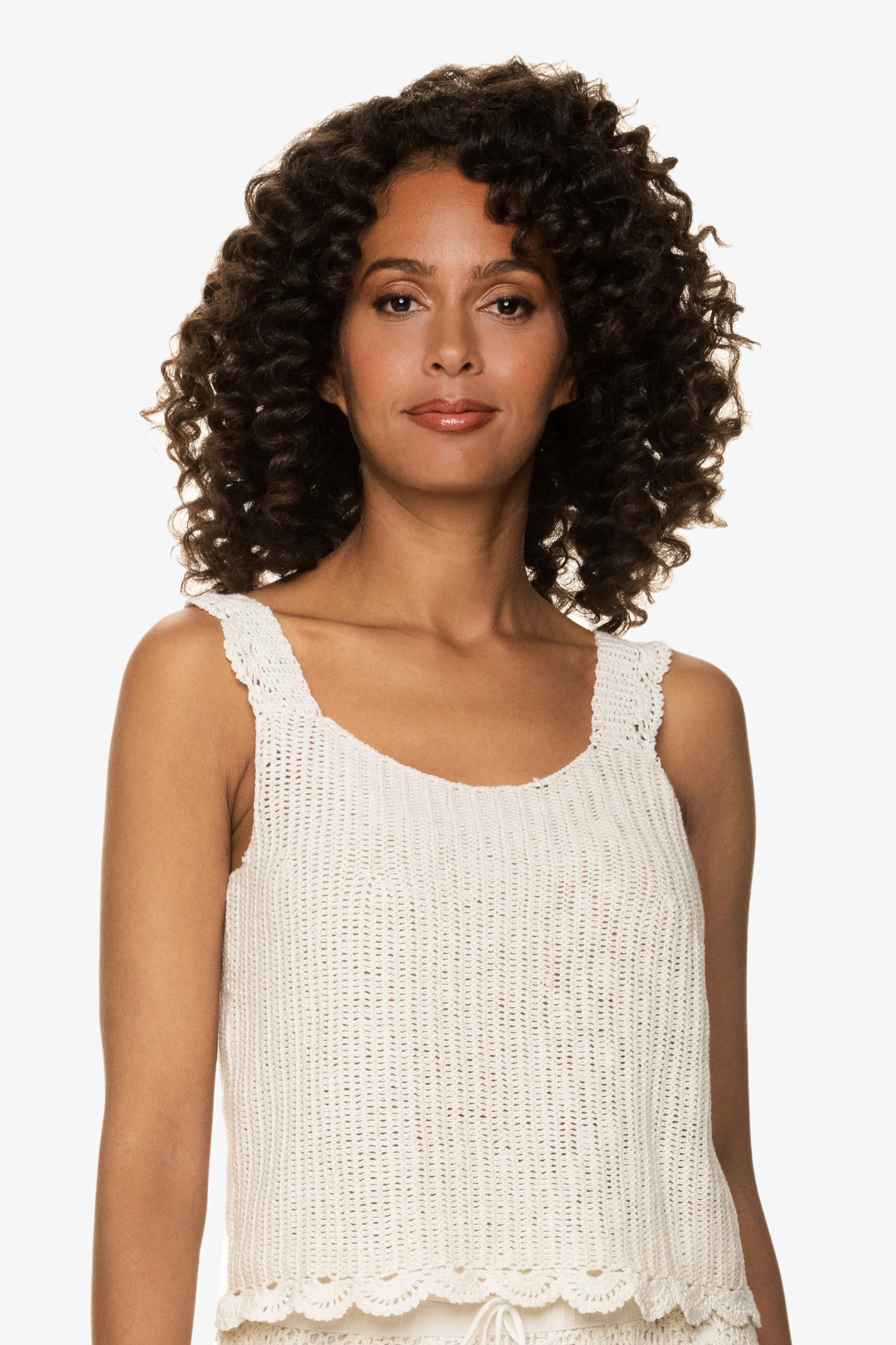 Scallop Crochet Tank Top - Ivory Summer Beachwear for Women | Perfect for Vacation, Boho Outfits & Casual Wear