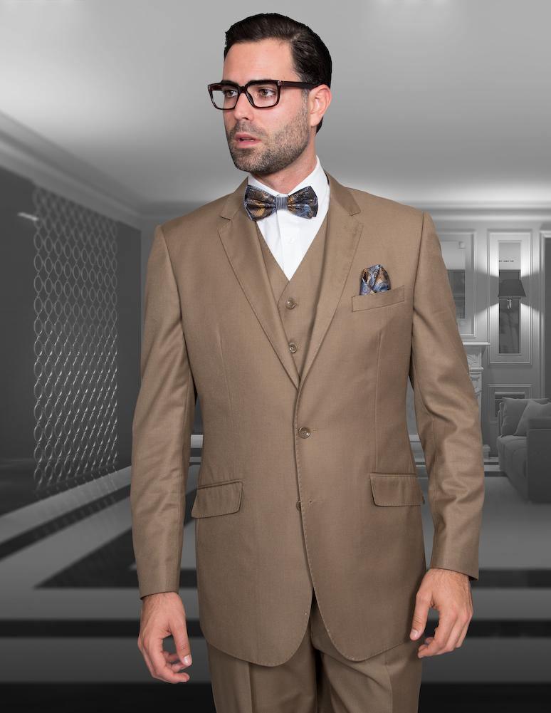 Men's 3-Piece Tailored Fit Wool Suit in Statement Bronze Color - Perfect for Weddings, Business Meetings & Formal Events