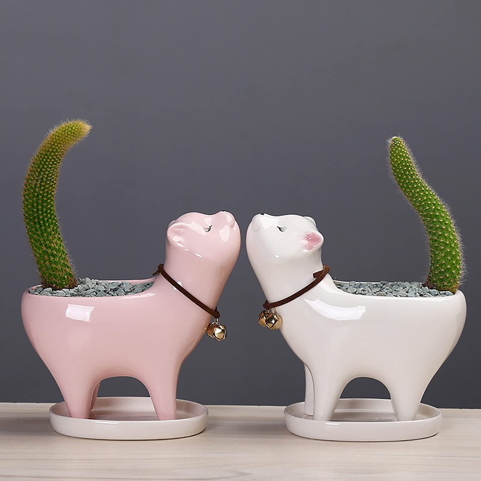 Cute Cartoon Cat Tail Succulent Planter - Multi-Purpose Ceramic Flower Pot for Fairy Palm, Succulents & Small Plants - Perfect for Home Decor, Office Desk & Garden