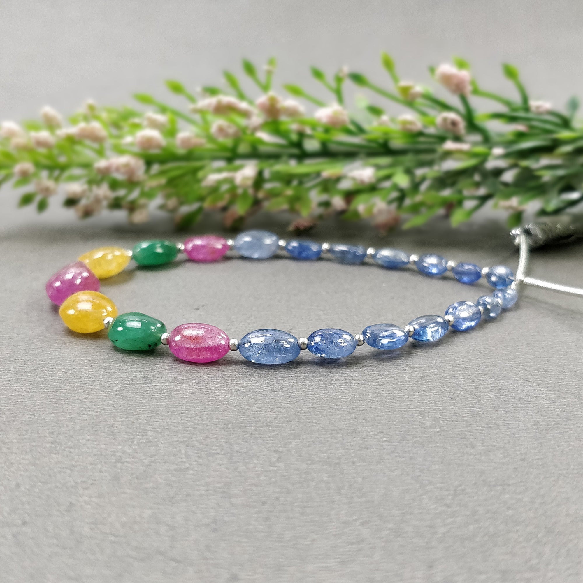 Natural Untreated Burmese Pink Blue & Yellow Sapphire Emerald Loose Beads - 41.00cts Oval Plain Nuggets (5*4mm to 13*8.5mm) for Jewelry Making, DIY Crafts & Gemstone Collection