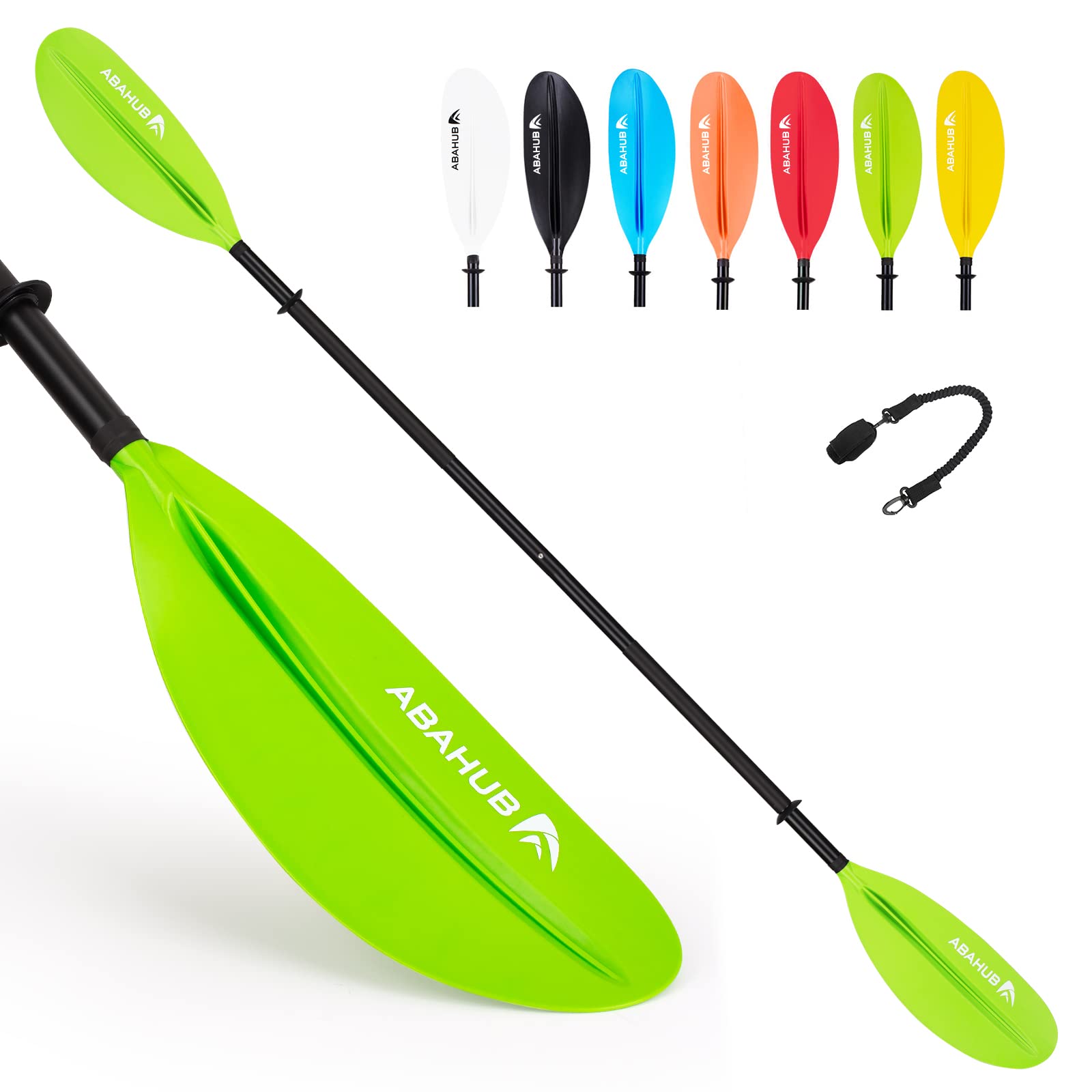 Abahub 90.5 Inch Aluminum Alloy Kayak Paddle with Free Leash - Lightweight Canoe Oar for Kayaking & Boating (Black/Blue/Green/Orange/Yellow Plastic Blades) - Perfect for Recreational Paddling, Fishing Trips & Water Sports Adventures