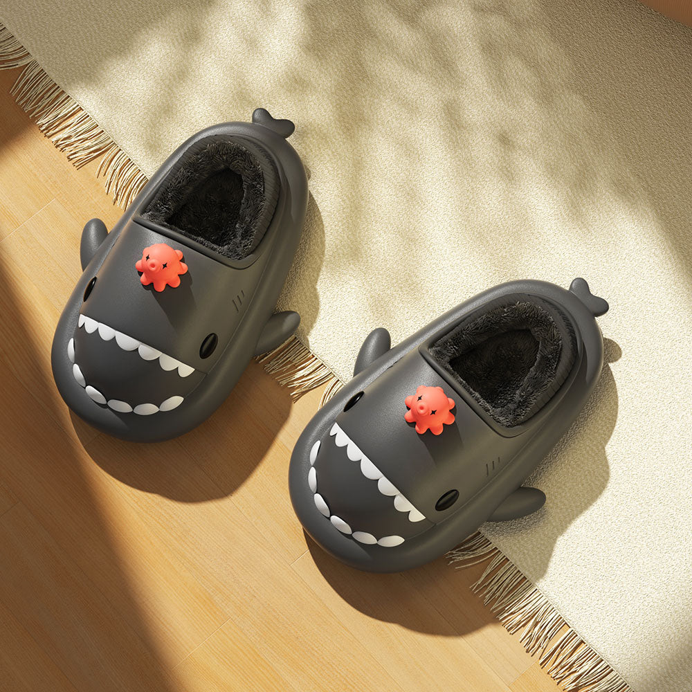 Sharkicks Basic Winter Octopus Heel Covered Shark Slippers - Warm & Cozy Non-Slip House Shoes for Women & Men - Perfect for Indoor, Lounge, and Gift Giving