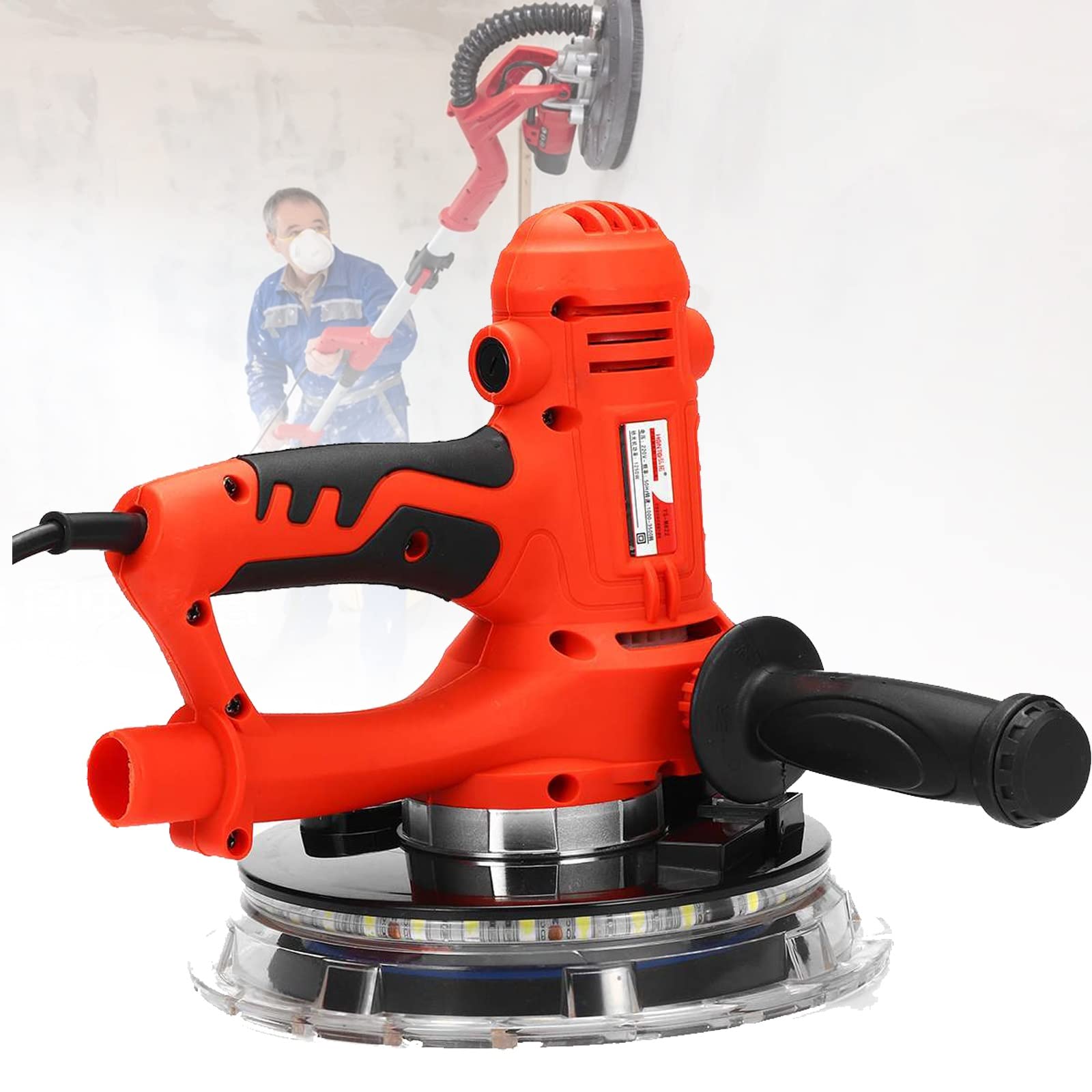 Niligan 1250W Electric Disc Drywall Sander with Vacuum Attachment - 6 Variable Speed, LED Light & Ergonomic Handle for Ceiling & Wall Sanding - Perfect for Home Renovation, Drywall Repair & Professional Construction Projects