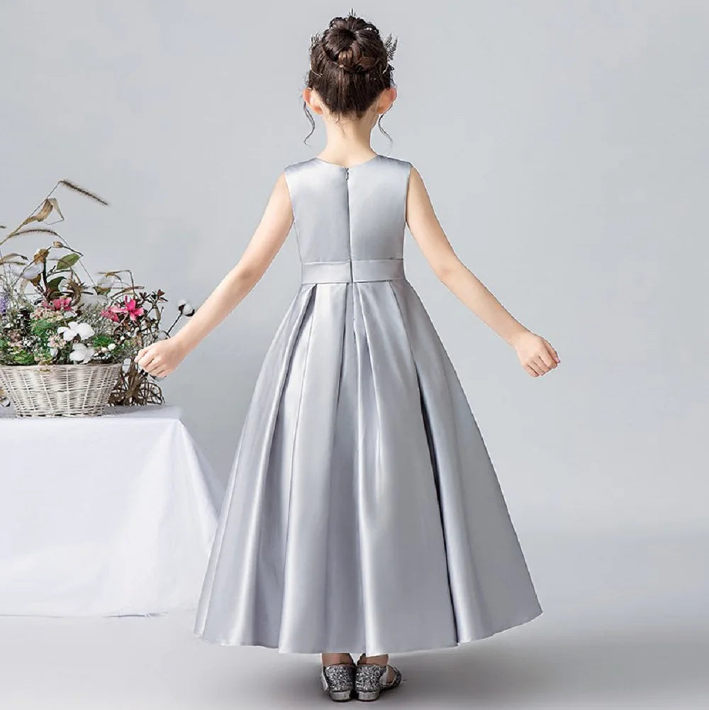 Elegant Satin Long Flower Girl Dress for Wedding, Party & Pageant - Perfect for Bridal Showers, Flower Girls & Special Occasions