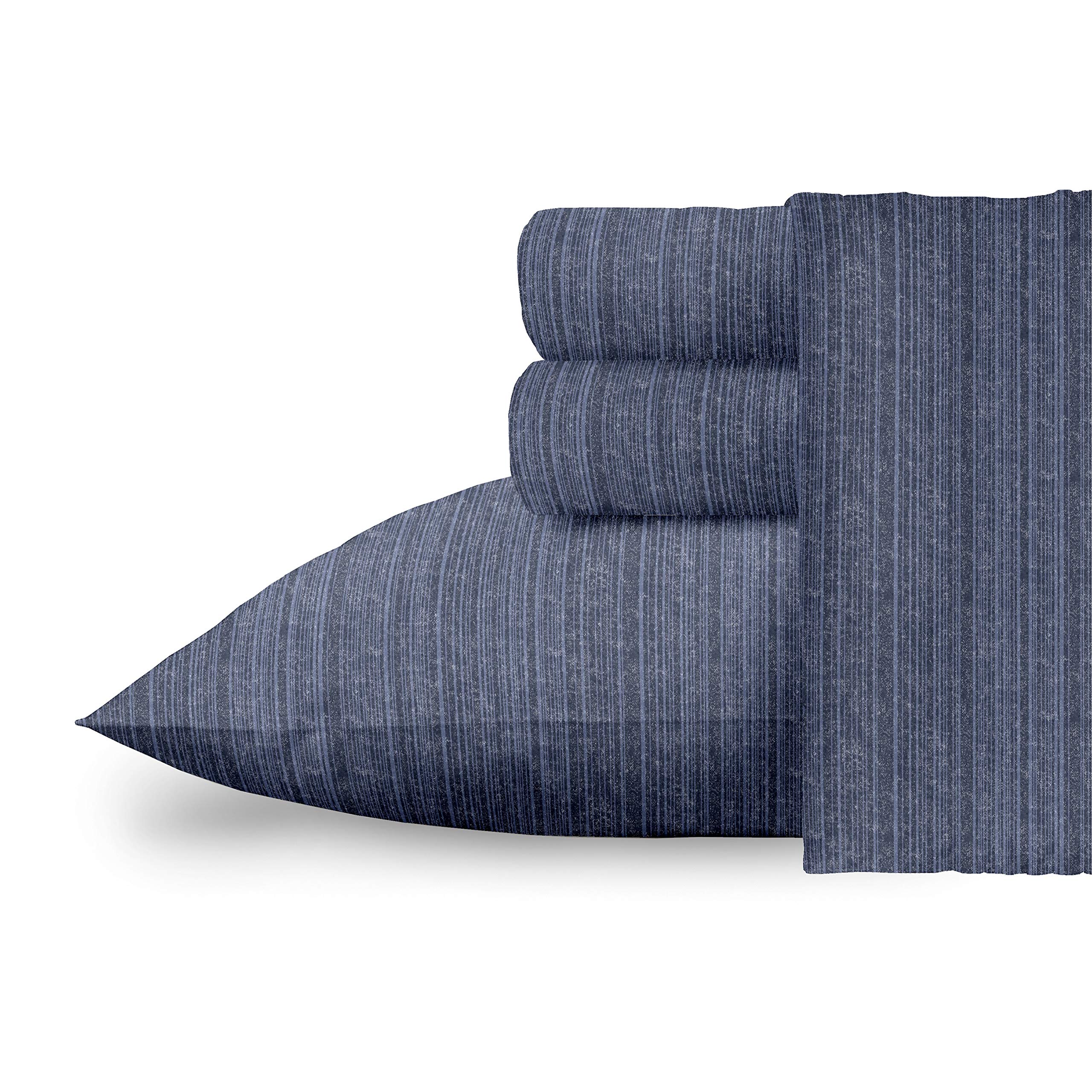 Premium German Flannel Duvet Cover Set - 3 Piece King Size Bedding with Blue Stripes | Soft & Warm Winter Comforter Cover for Cozy Bedroom Decor
