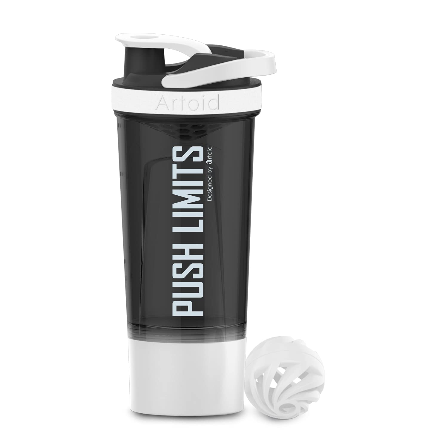 Artoid 24-Ounce Inspirational Fitness Protein Shaker Bottle with Dual Mixing Technology - Includes Shaker Balls, Mixing Grids & Twist-Lock Storage Box - Perfect for Gym Workouts, Post-Training Recovery & On-the-Go Nutrition