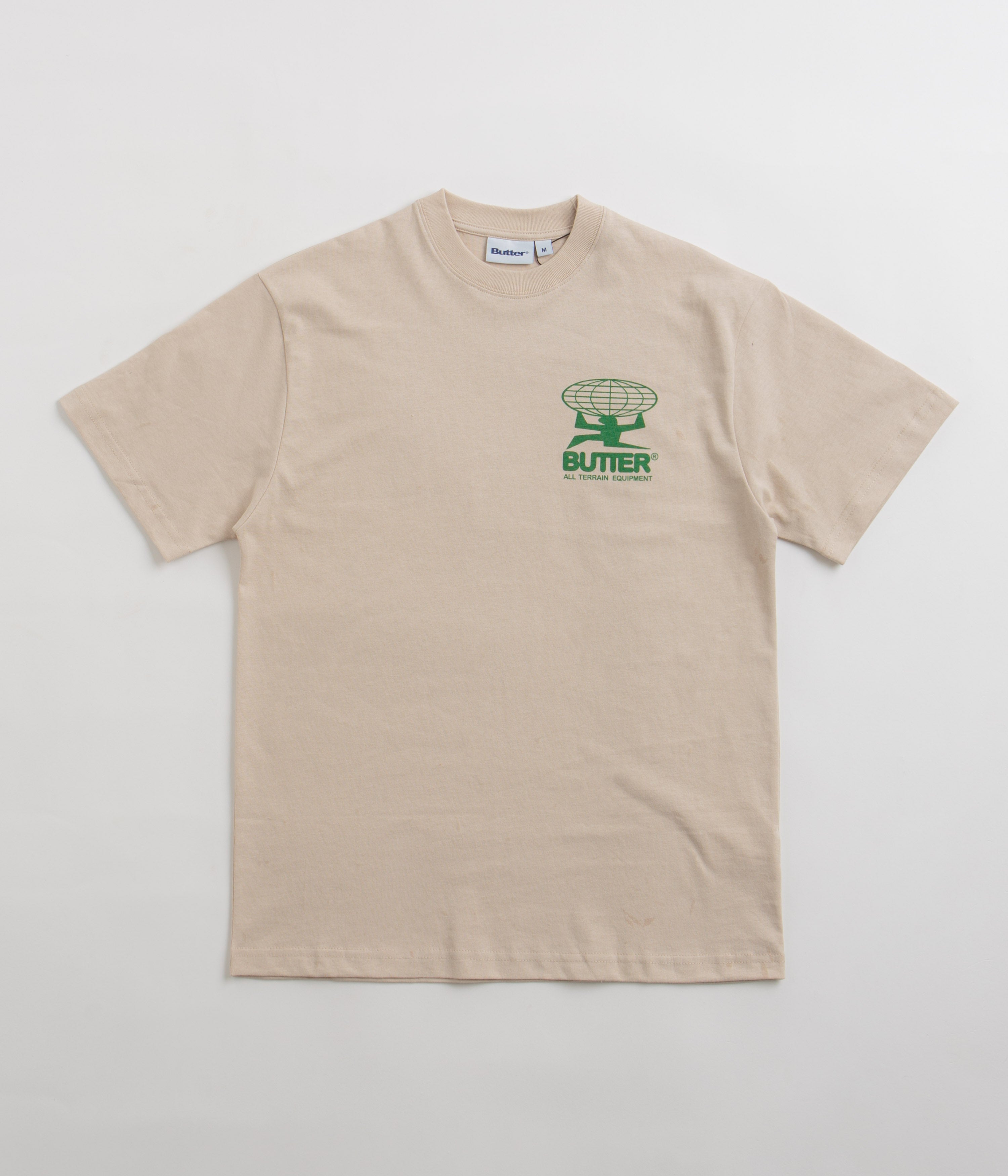 Butter Goods All Terrain T-Shirt for Men - Comfortable Sand & Green Cotton Tee - Perfect for Outdoor Adventures, Hiking and Casual Wear