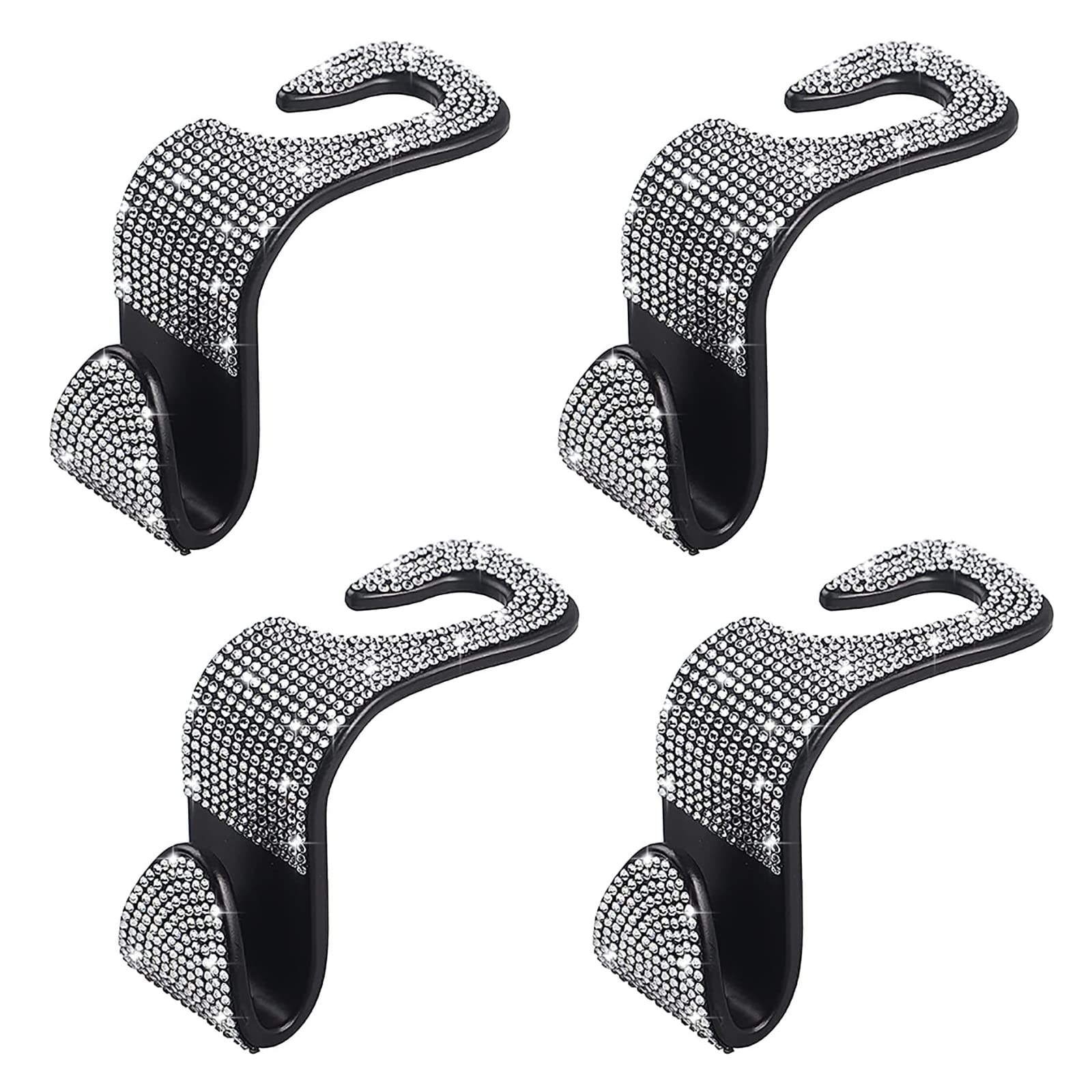 Gseigvee 4 PCS Bling Car Hooks - Stylish Front Seat Auto Hangers for Backseat Organization, Perfect for Handbags, Groceries, and Accessories (White)