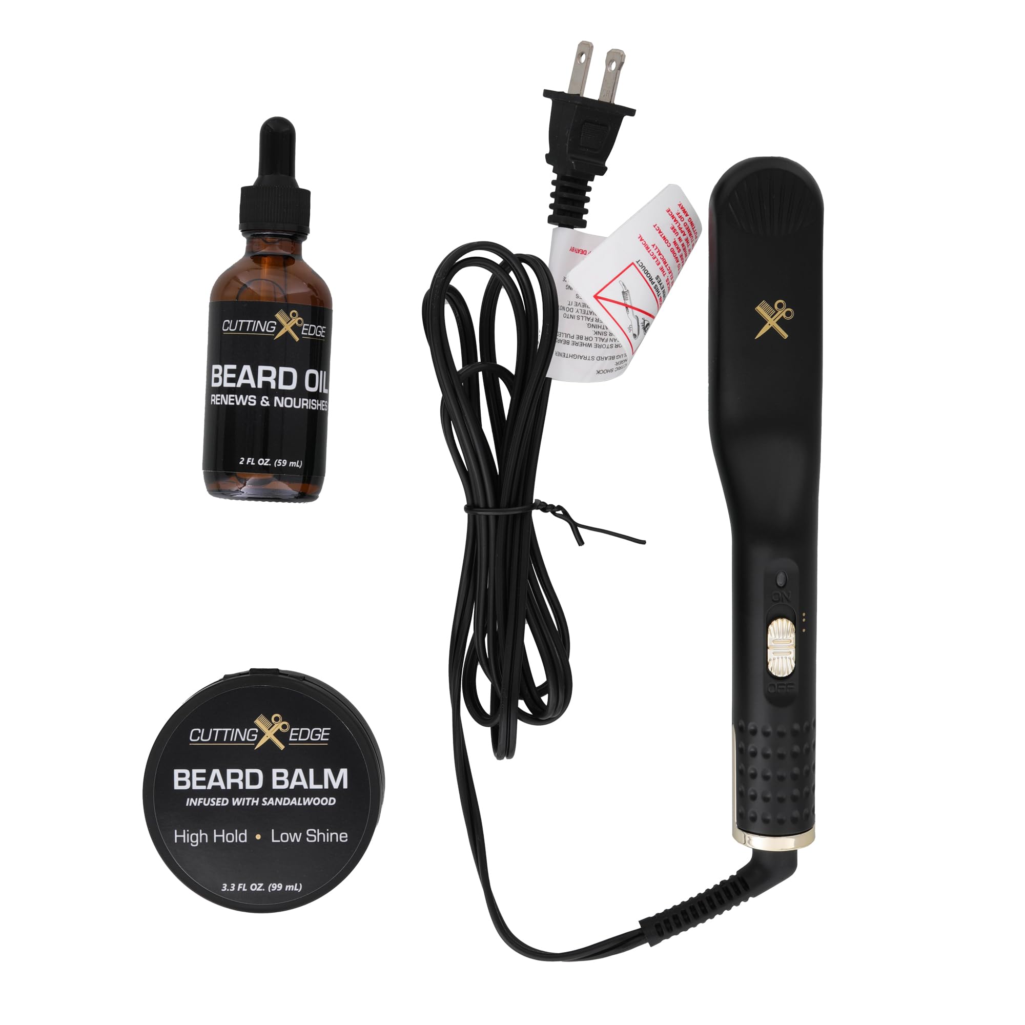 Professional Heated Beard Straightener Brush for Men with Ceramic Plates & Auto Shutoff - Includes Beard Oil & Balm Kit - Perfect for Styling, Taming & Smoothing Facial Hair at Home or Travel