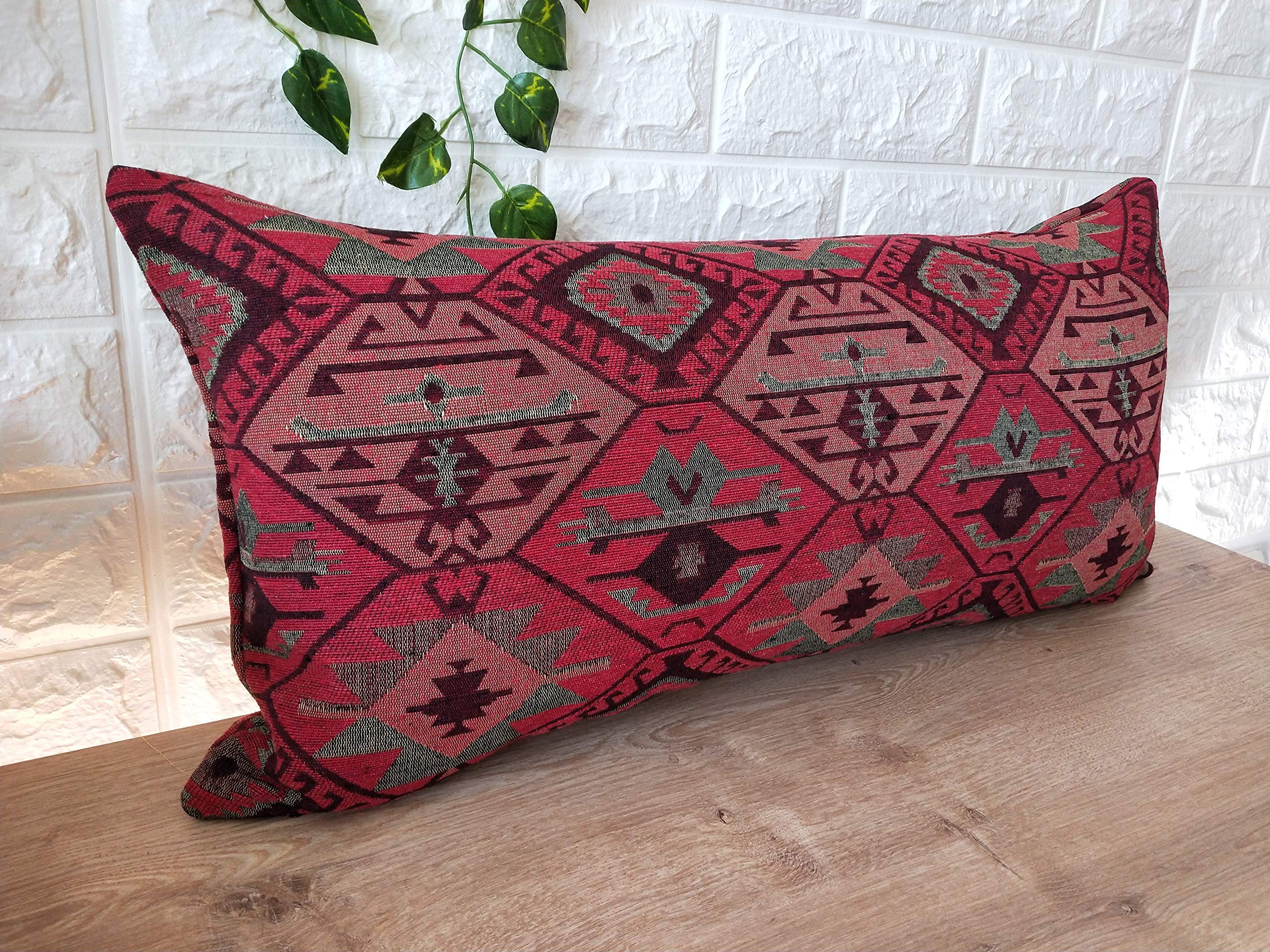 Turkish Kilim Boho Lumbar Pillow Cover 12x20 - Handmade Rustic Cushion Case for Sofa, Bed & Ottoman Decor - Outdoor Wool Throw Pillow for Living Room, Patio & Boho Home Decor