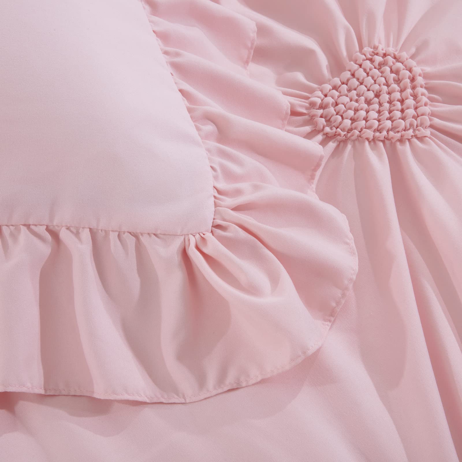 HOMBYS Pink Comforter Set for Girls - 3 Piece Blush Pinch Pleat Bedding with Ruffles, Full/Queen Size, All Season Soft & Cozy - Perfect for Kids Bedroom, Teen Room Decor & Gift Ideas