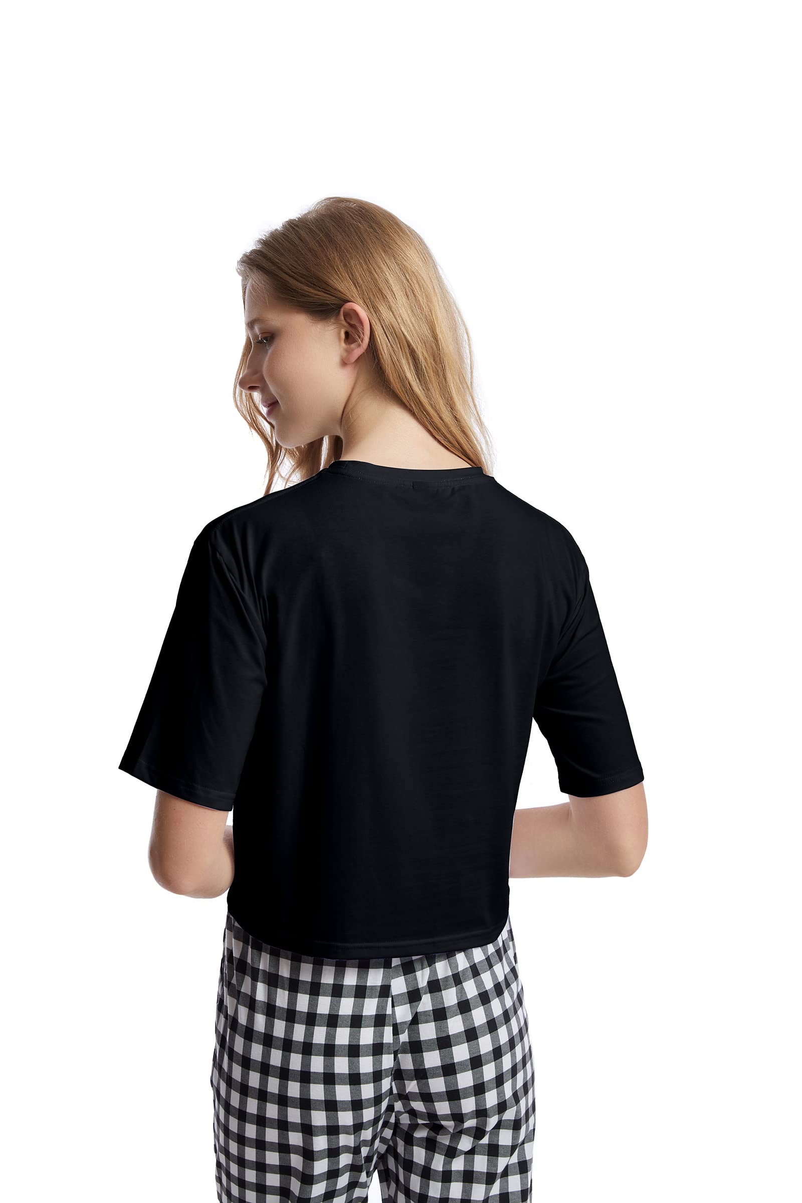 Skateboarding Frog Women's Cotton Pajama Set - Soft Loungewear Sleepwear with Crop T-Shirt & Plaid Capri Pants (Black) | Perfect for Sleepovers, Relaxing at Home & Cozy Nights