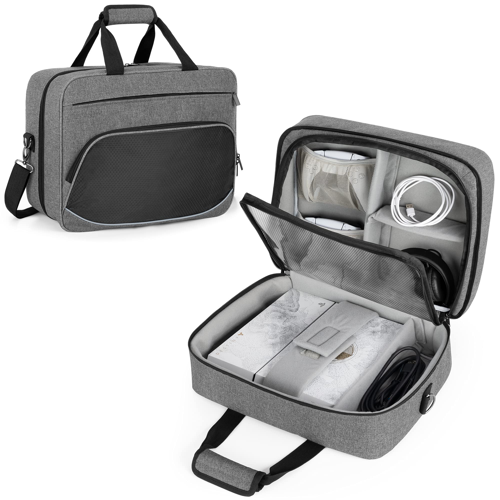 Trunab Travel Carrying Case for PS5, PS4, PS4 Pro, PS4 Slim, Xbox One, Xbox One X & Xbox One S - Gray Gaming Accessory Bag with Multiple Compartments - Perfect for Travel, Storage & Console Protection