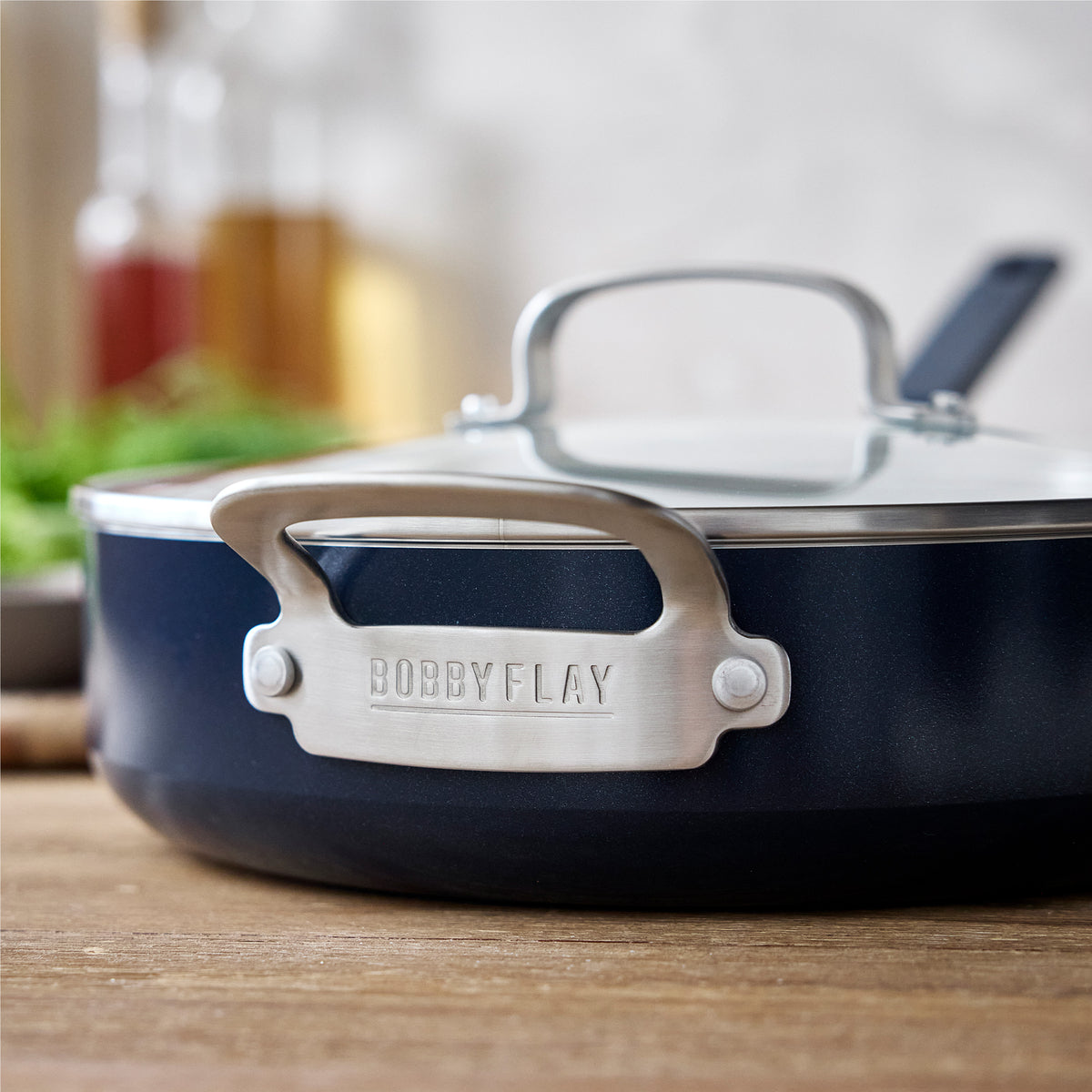 Bobby Flay by GreenPan Professional Ceramic Nonstick 4.5 Quart Sauté Pan with Lid - Oxford Blue | Healthy Cooking, Frying & Sautéing | Dishwasher Safe & Oven Safe up to 600°F