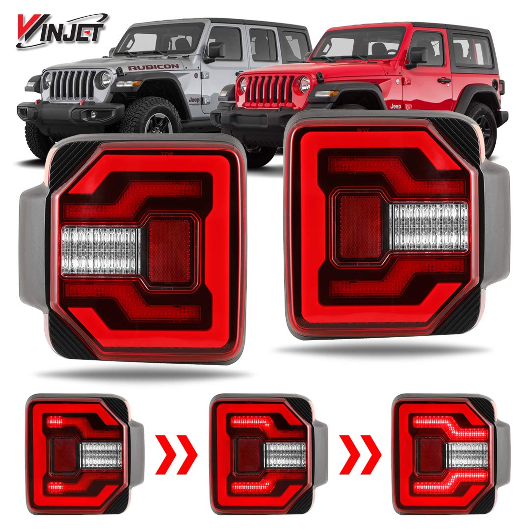 Winjet LED Sequential Tail Lights - Red - Compatible with 2018-2025 Jeep Wrangler JL & 2021-2025 Jeep Wrangler 4XE Plug-in - Durable Waterproof Replacement Lights for Off-Road Adventures & Night Driving
